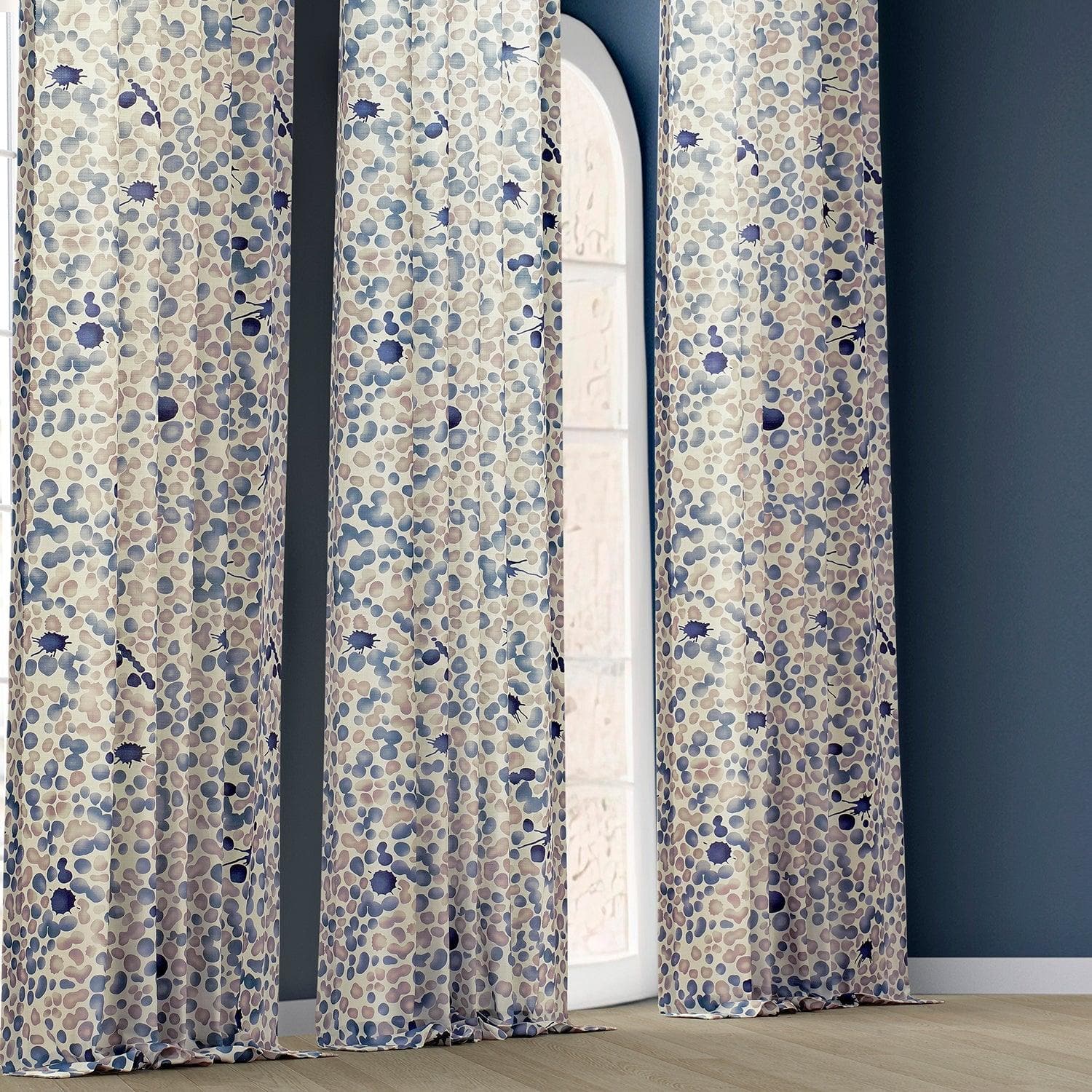 Pebbles Blue Abstract Textured Printed Cotton Curtain