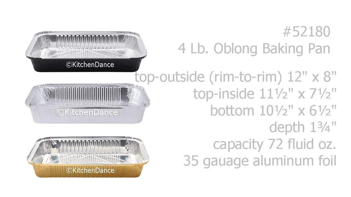 KitchenDance 4-Pound Disposable Colored Aluminum Oblong Baking Pan with Lid - Gold Foil Food Storage Container for Cakes, Lasagna & Meal Prep - Ideal for Home Kitchens, Restaurants & Catering Services (200 Count, #52180L)