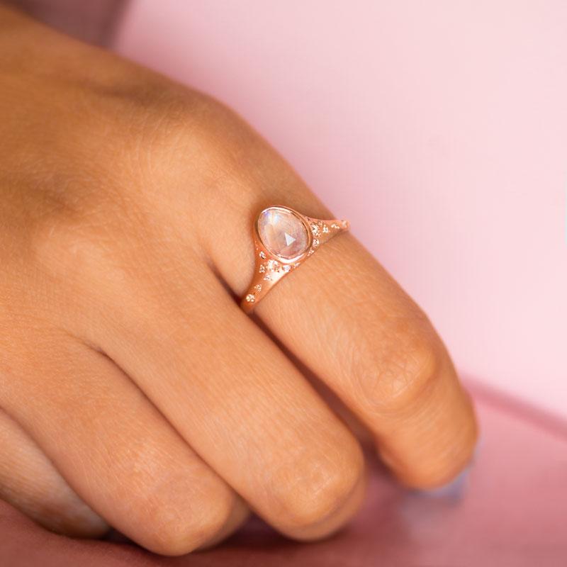 Moonstone Ring for Women - Genuine Moonstone Jewelry with Sterling Silver Band - Perfect for Everyday Wear, Gift Giving & Spiritual Healing