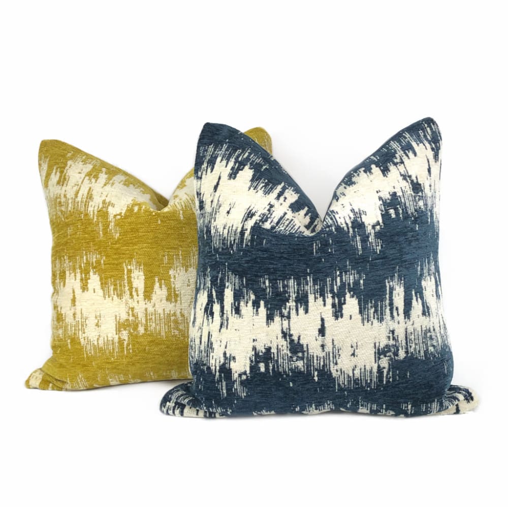 Ziggy Navy Blue and Cream Jagged Stripes Chenille Pillow Cover - Soft Decorative Throw Pillow Case for Sofa, Bed, Couch & Home Decor