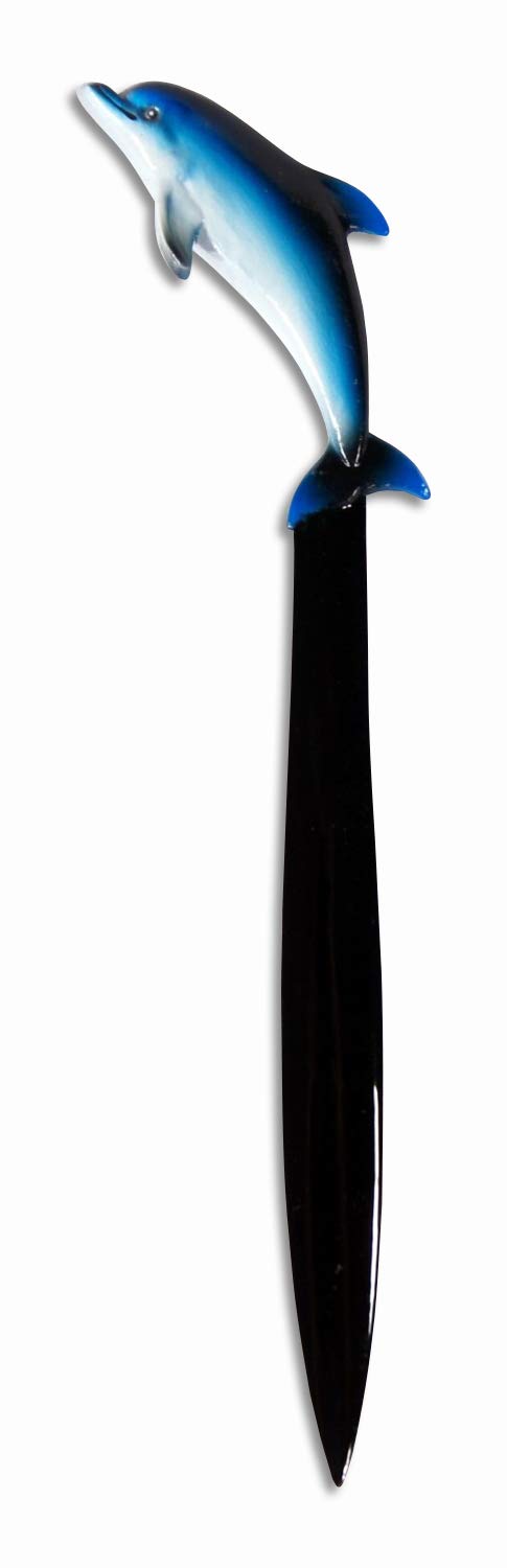 Hand Painted Blue Dolphin Letter Opener - Unique Handcrafted Metal Paper Knife for Office, Home & Gifts | Perfect for Opening Mail, Envelopes & Decorative Display