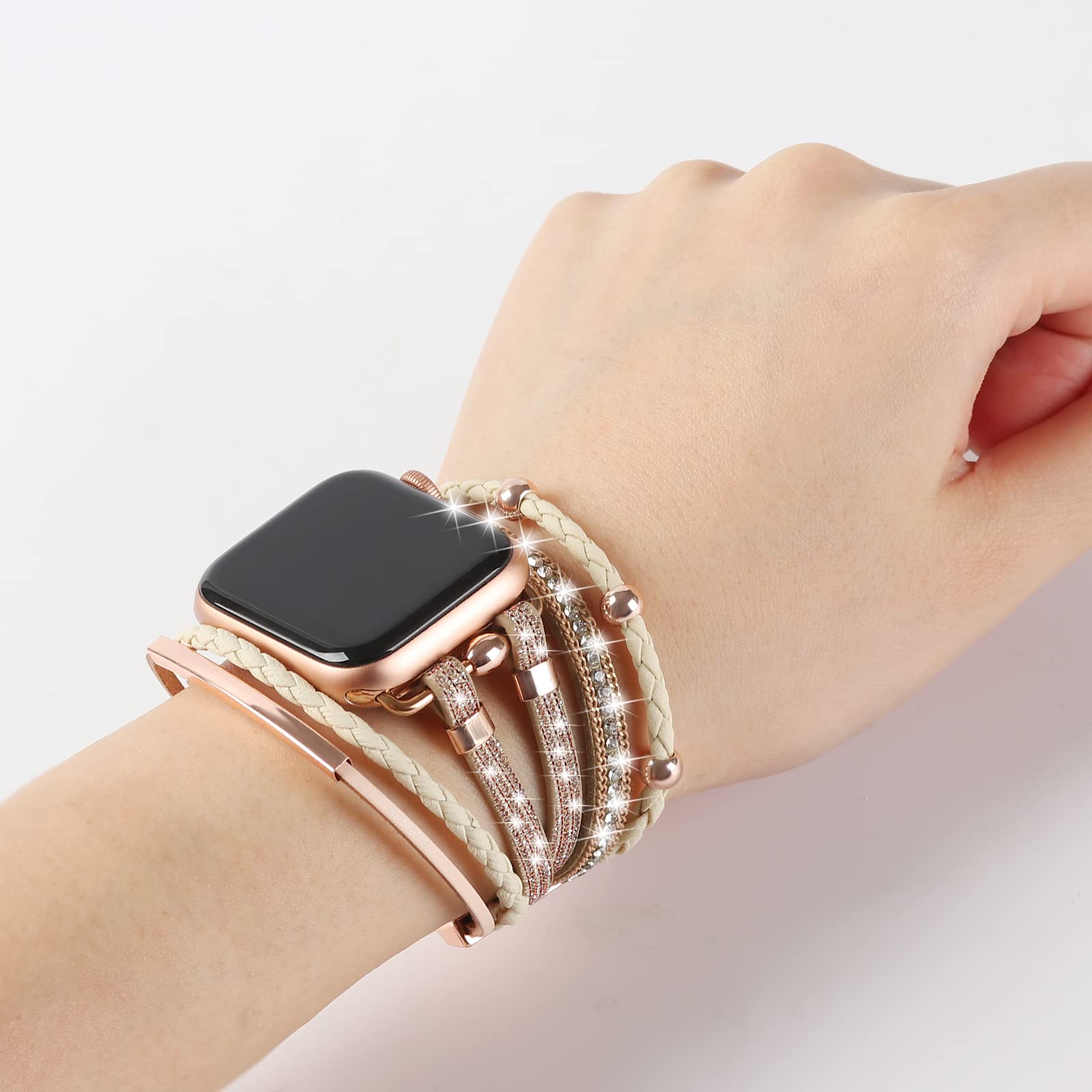 WONMILLE Genuine Leather Bands for Apple Watch 41mm 40mm 38mm 45mm 44mm 42mm 49mm - Boho Bracelet Strap Compatible with iWatch Series Ultra 10 9 8 7 6 5 4 3 2 1 SE - Perfect for Workouts, Office Wear & Casual Fashion Accessories