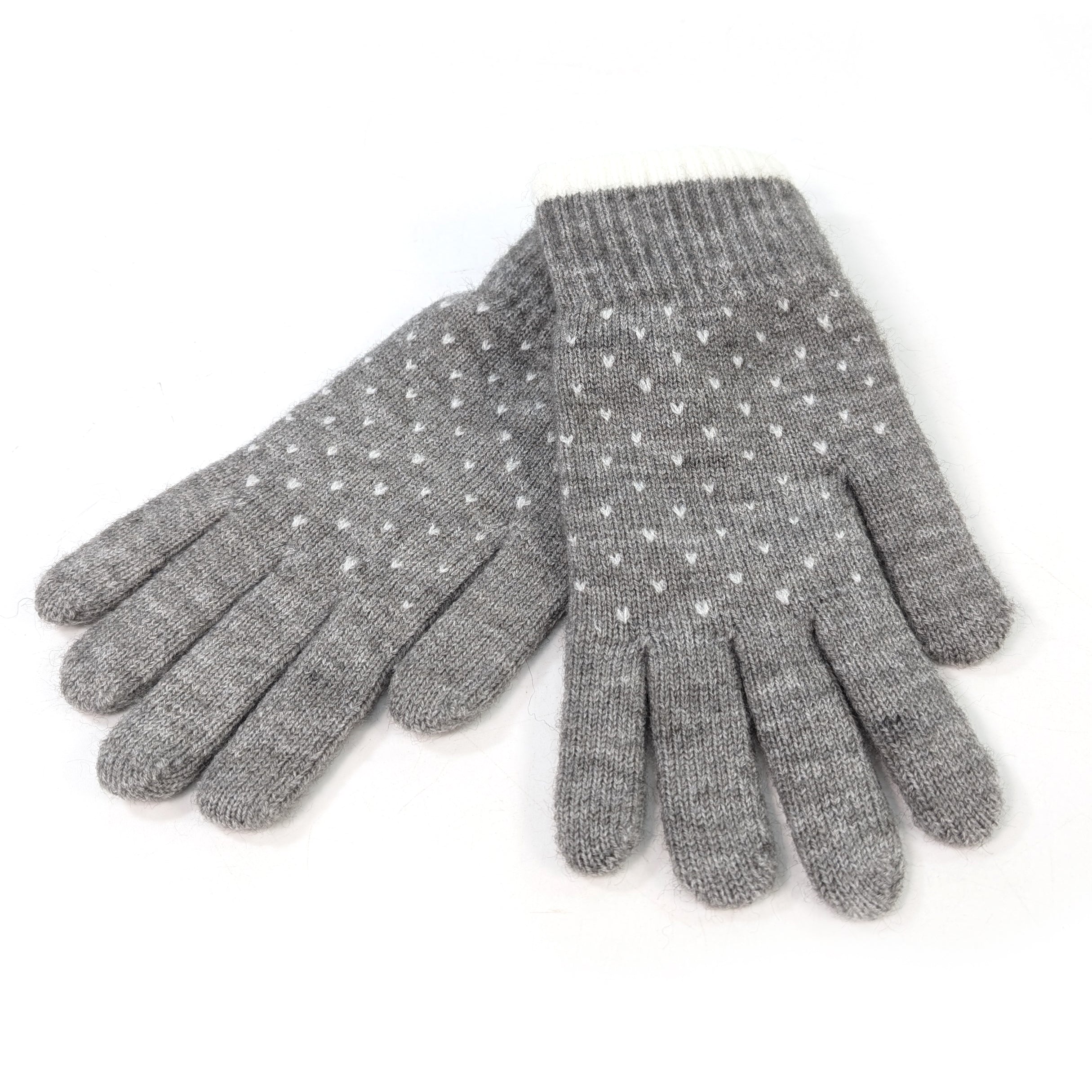 Tiny Hearts Gloves - Soft & Warm Grey Knit Gloves for Women & Girls | Perfect for Winter, Valentine's Day & Cold Weather Fashion