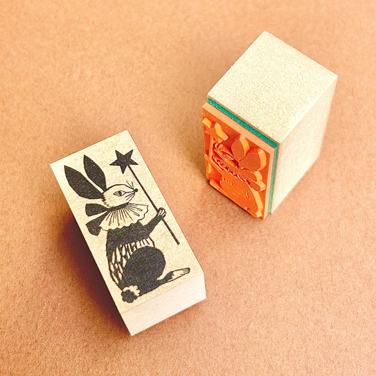 Kinotorico Wooden Rubber Stamp - Rabbit with Star Magic Wand for DIY Crafts, Scrapbooking & Card Making | Handmade Stamps for Creative Projects