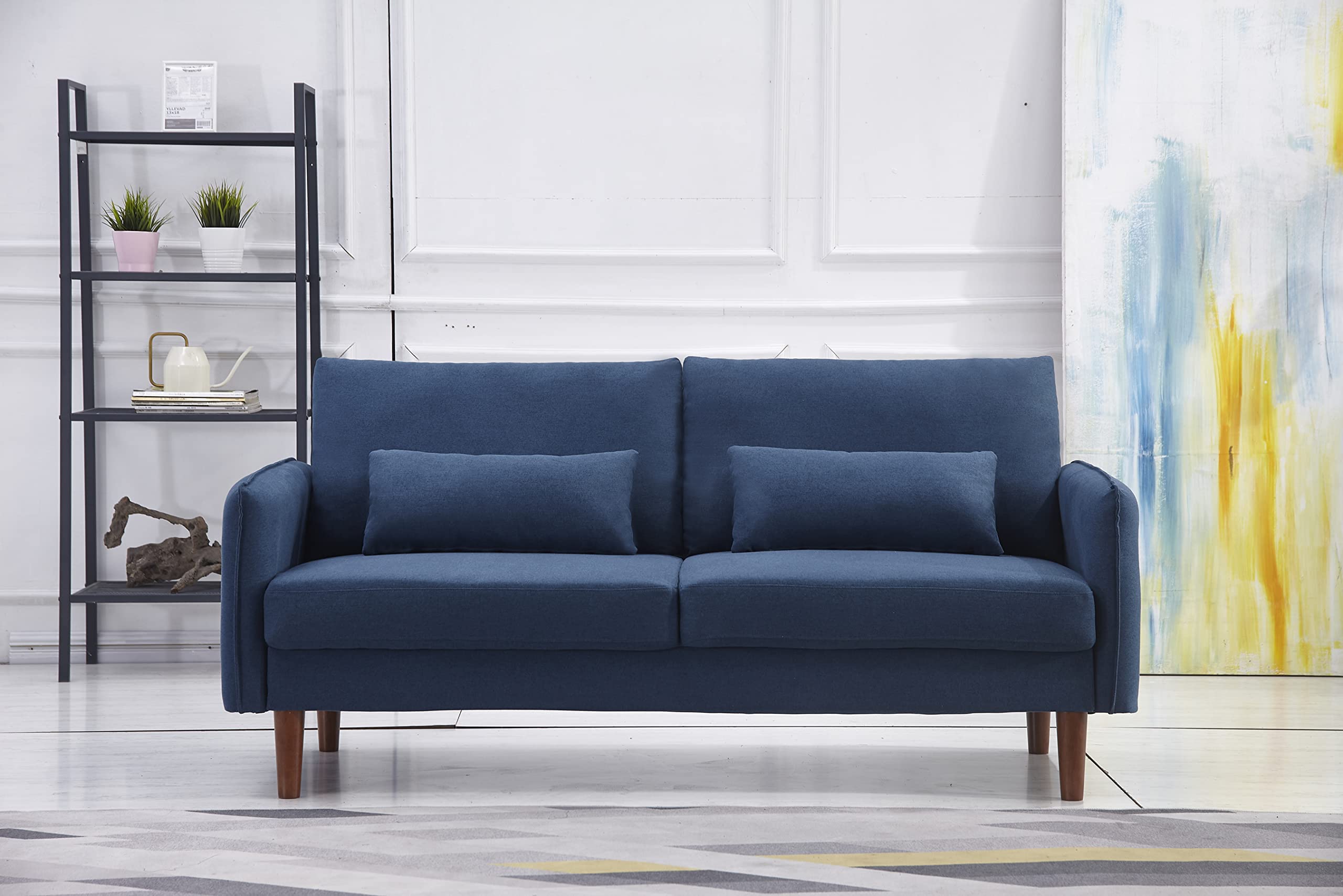 Modern Blue Fabric Sofa Couch - Soft Upholstery, Space-Saving Design for Small Living Rooms - Easy Tool-Free Assembly - Perfect for Apartments, Studios & Cozy Home Decor
