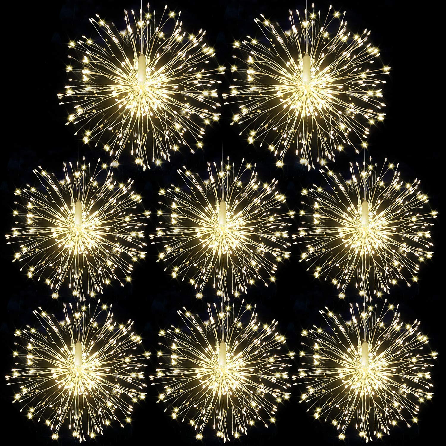 8 Pack LED Firework Lights - Dimmable Fairy String Lights with Remote for Parties, Christmas, Outdoor Decor