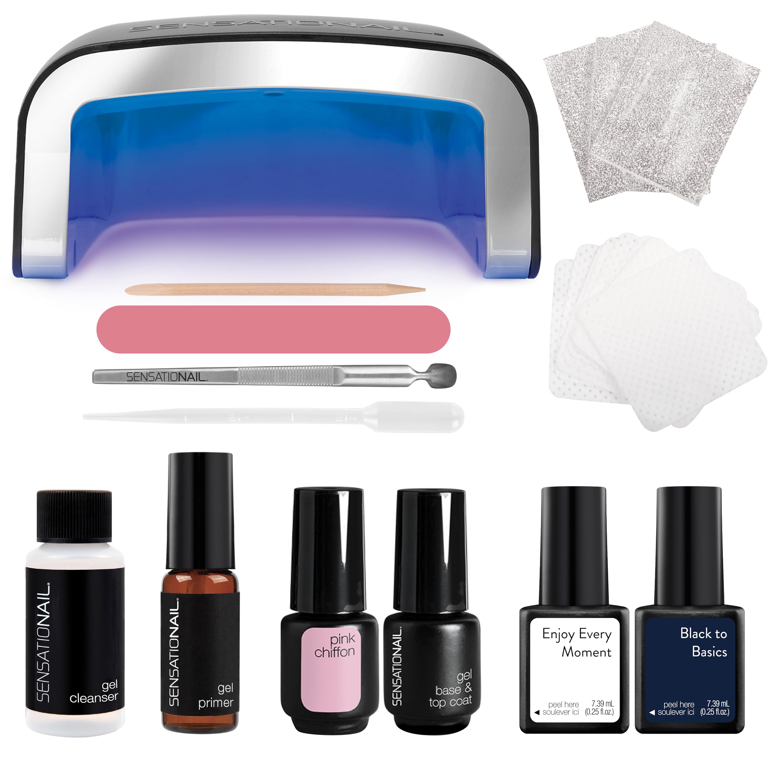 Sensationail Complete Gel Nail Polish Starter Kit with UV Lamp - Salon Quality Manicure Set Includes Primer, Base Coat, Top Coat, Cleanser, White/Black/Pink Gel Polish - Perfect for DIY Nails at Home, Salon Professionals & Nail Art Enthusiasts