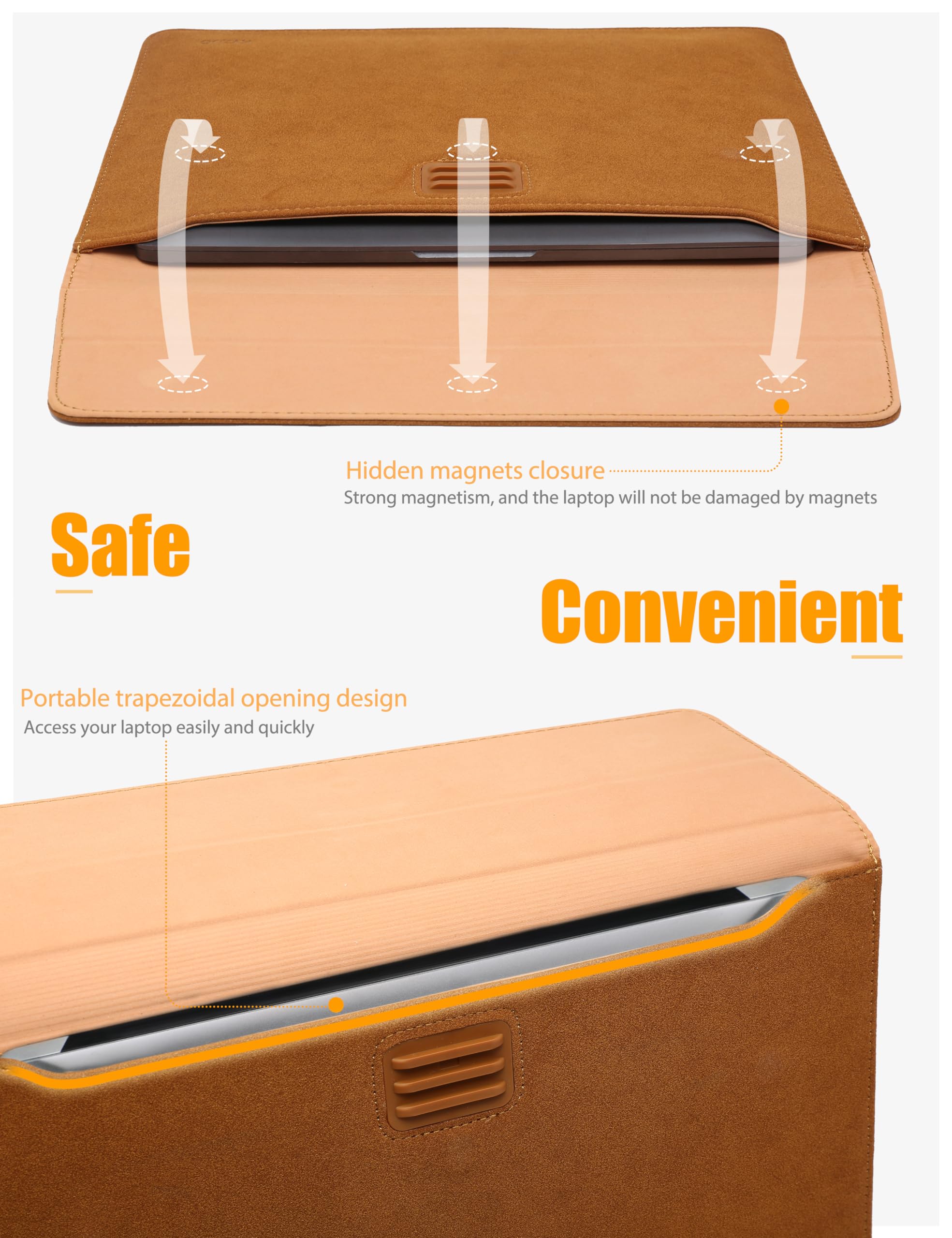HYZUO 15-16 Inch Laptop Sleeve with Adjustable Stand - Compatible with MacBook Pro 16 M3/M2/M1 Pro/Max (2024-2019), Dell XPS 15, MacBook Pro 15 (2015-2012) - Protective Case with Storage Pouch in Brown | Perfect for Work, Travel & School Use