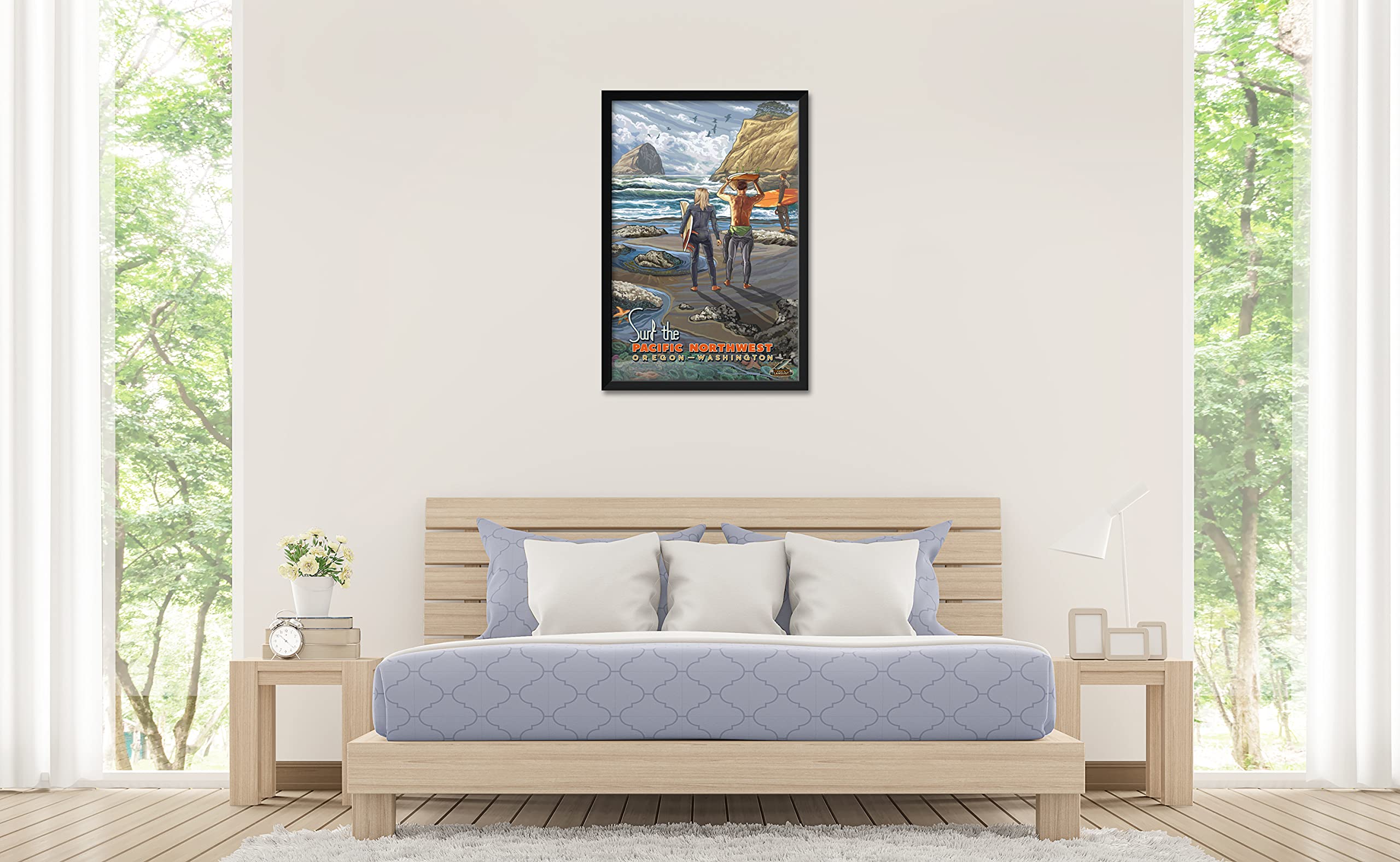 Professionally Framed Surf Pacific Northwest Art Print - Oregon & Washington Coastal Scene by Artist Paul A. Lanquist - 26x38 Inch Wall Decor - Perfect for Beach House, Living Room or Office
