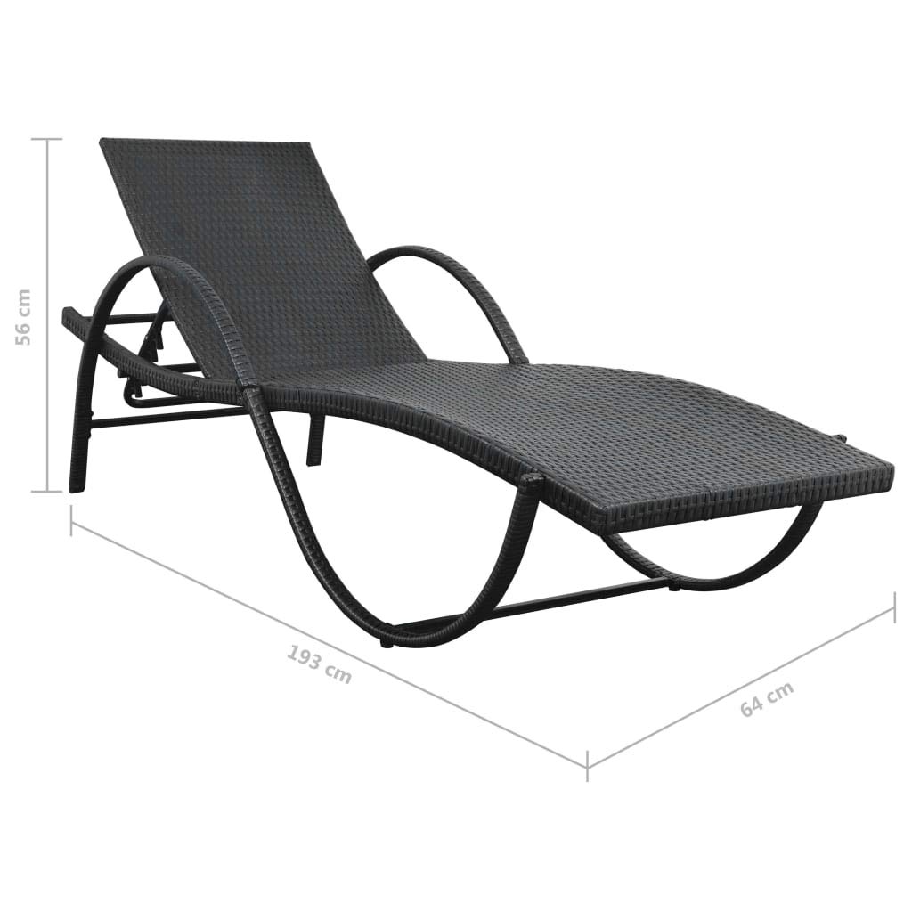 Sun Lounger Chair Outdoor - Adjustable Beach Lounge Chair with Cushion, Poly Rattan Black - Perfect for Poolside, Balcony, Backyard & Beach Relaxation