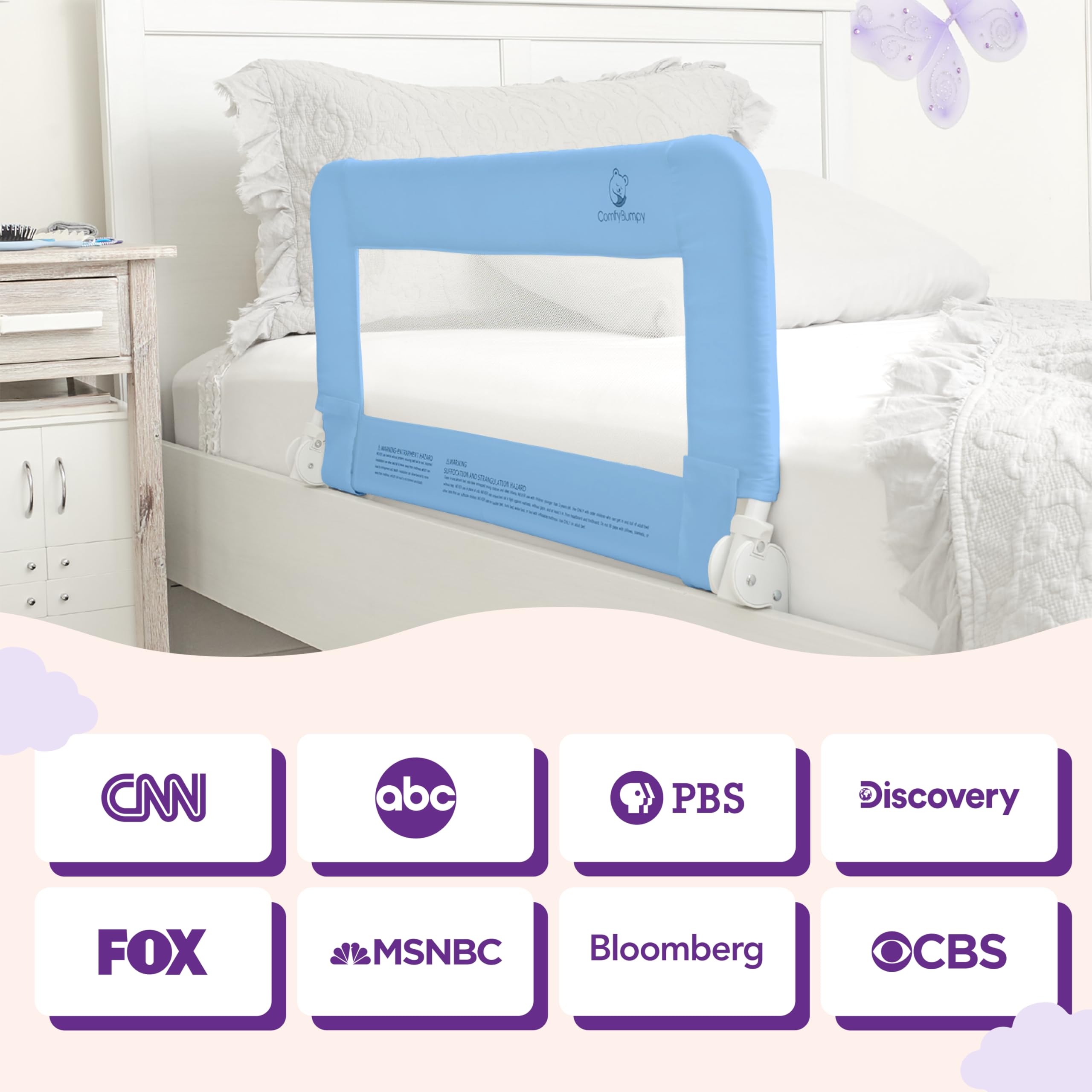 **ComfyBumpy Adjustable Toddler Bed Rail Guard - Safety Bed Rails for Kids, Fits Twin, Full, Queen & King Size Beds - Swing Down Baby Bed Side Rail - Blue, Regular (35.5