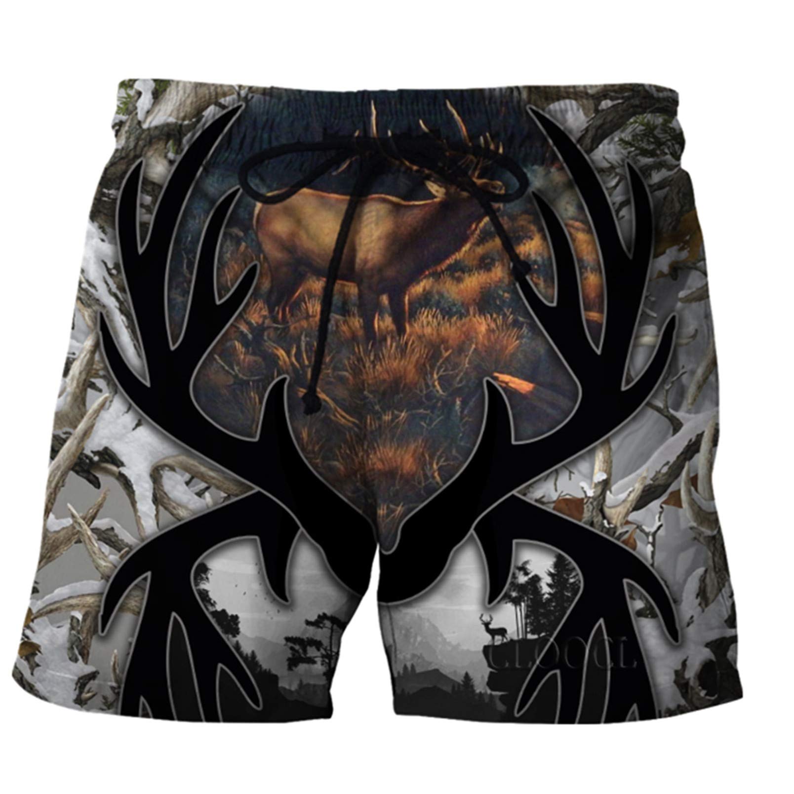 3D Printed Animal Elk Design Men's Summer Beach Shorts - Cool & Casual Fashion for Outdoor Activities, Swimming, and Vacation Wear