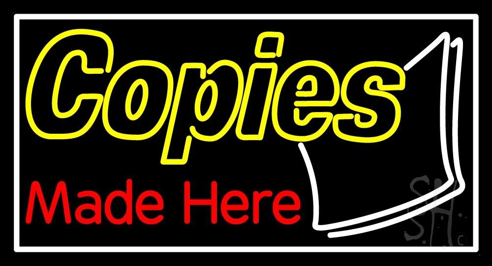 Copies Made Here LED Neon Sign 13x24 Inches - Black Square Acrylic Backing with Dimmer - Bright Premium Indoor LED Neon Light for Computer & Electronics Store Decor - Perfect for Shop Windows, Office Walls, and Retail Display Lighting