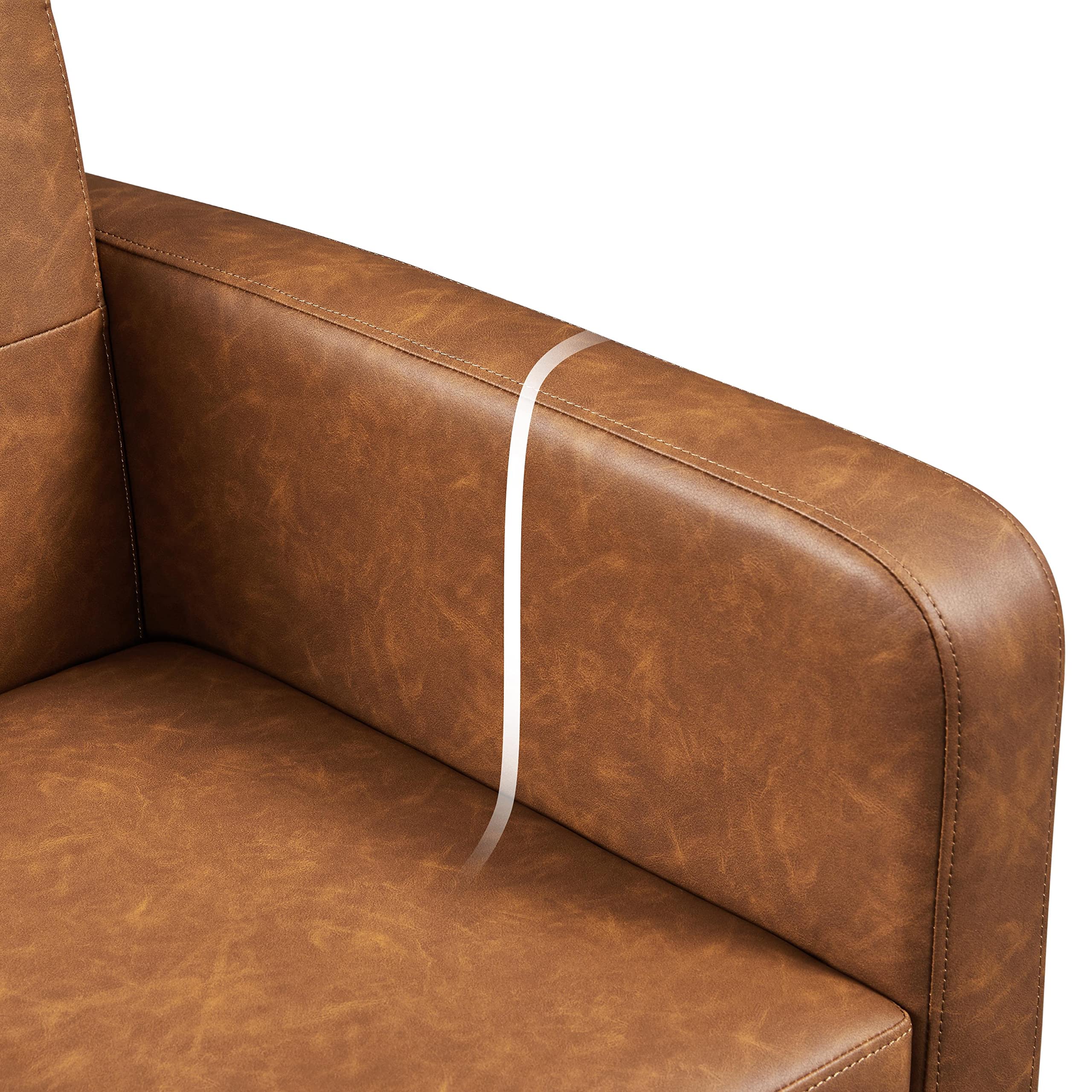 Yaheetech Mid-Century Modern Accent Chair - PU Leather Upholstered Living Room Armchair with Button Tufted Back & Wooden Legs, Retro Brown - Perfect for Bedroom, Home Office, Cafe and Lounge Decor