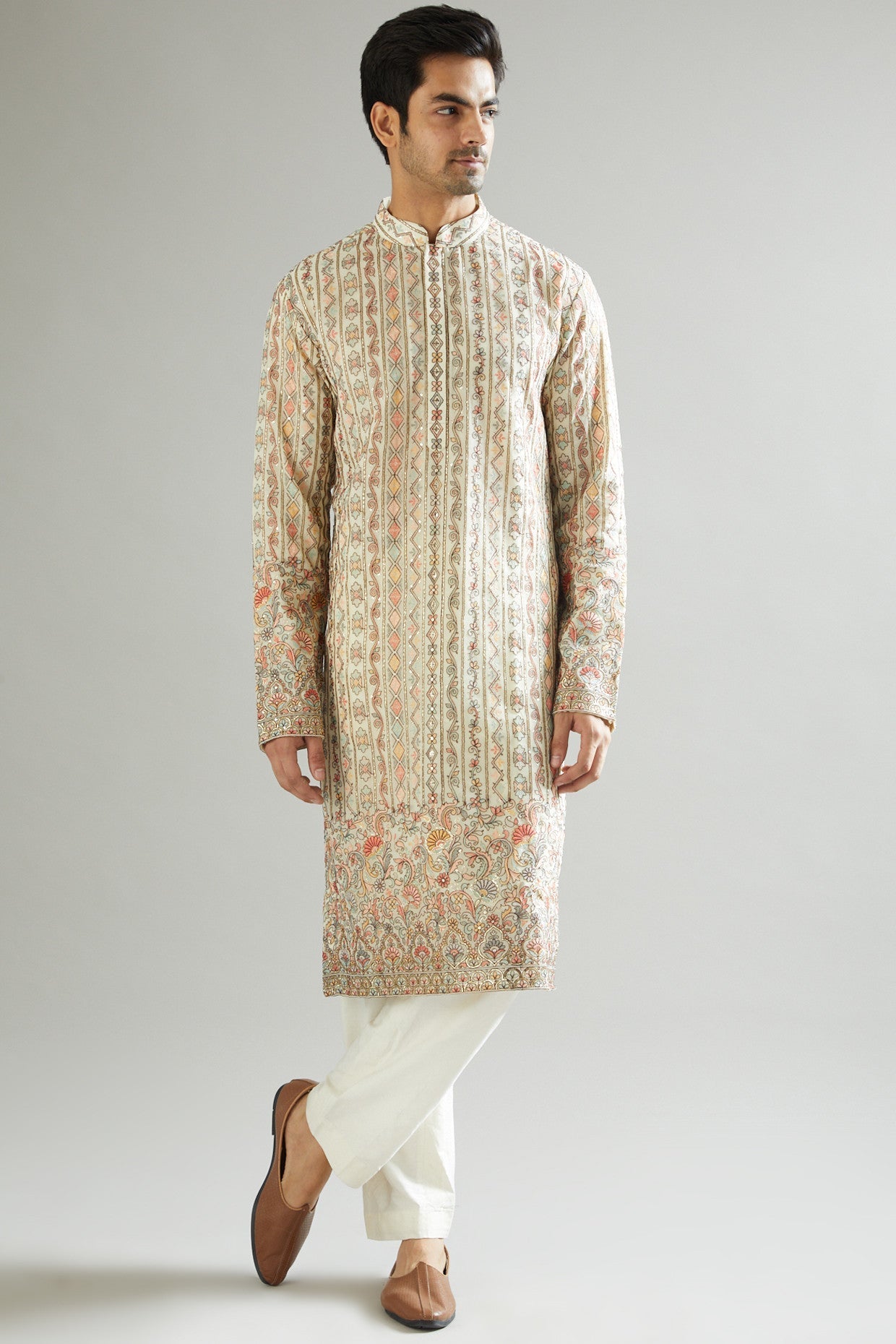 Elegant Nude Embroidered Kurta for Women - Traditional Indian Tunic Top - Perfect for Festivals, Weddings & Casual Wear
