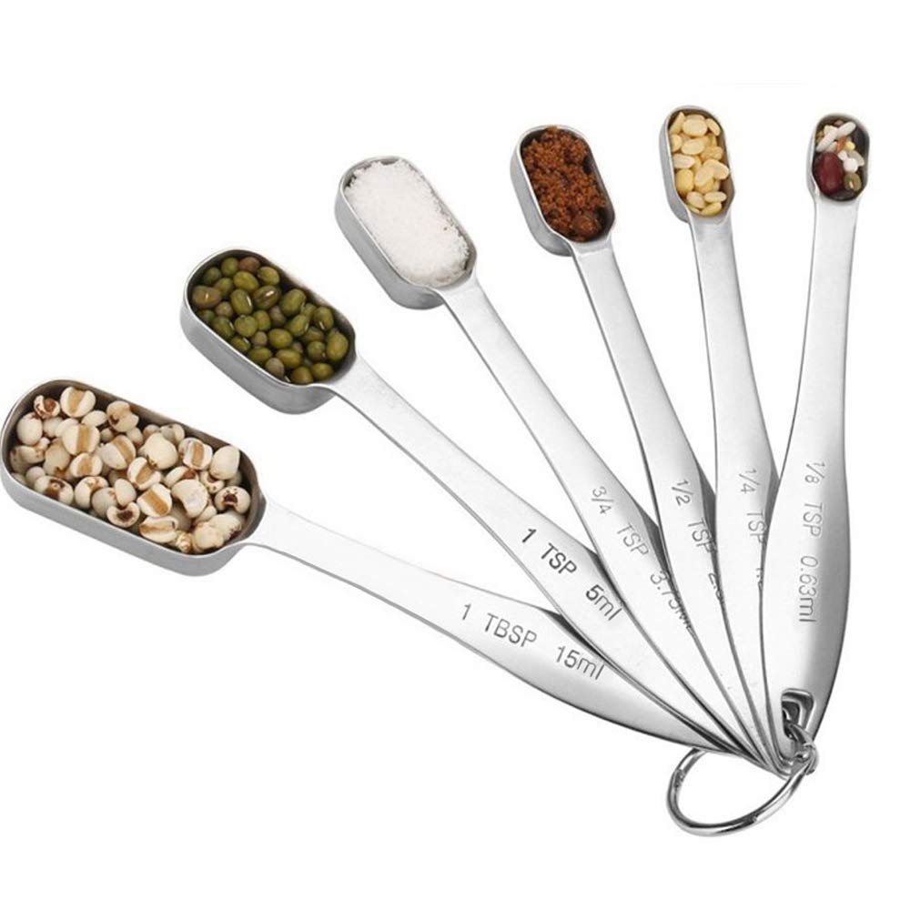 Premium 6-Piece Stainless Steel Measuring Spoon Set - Accurate 1/8 TSP to 1 TBSP for Dry & Liquid Ingredients - Perfect for Baking, Cooking & Spice Jars - Dishwasher Safe Kitchen Essentials