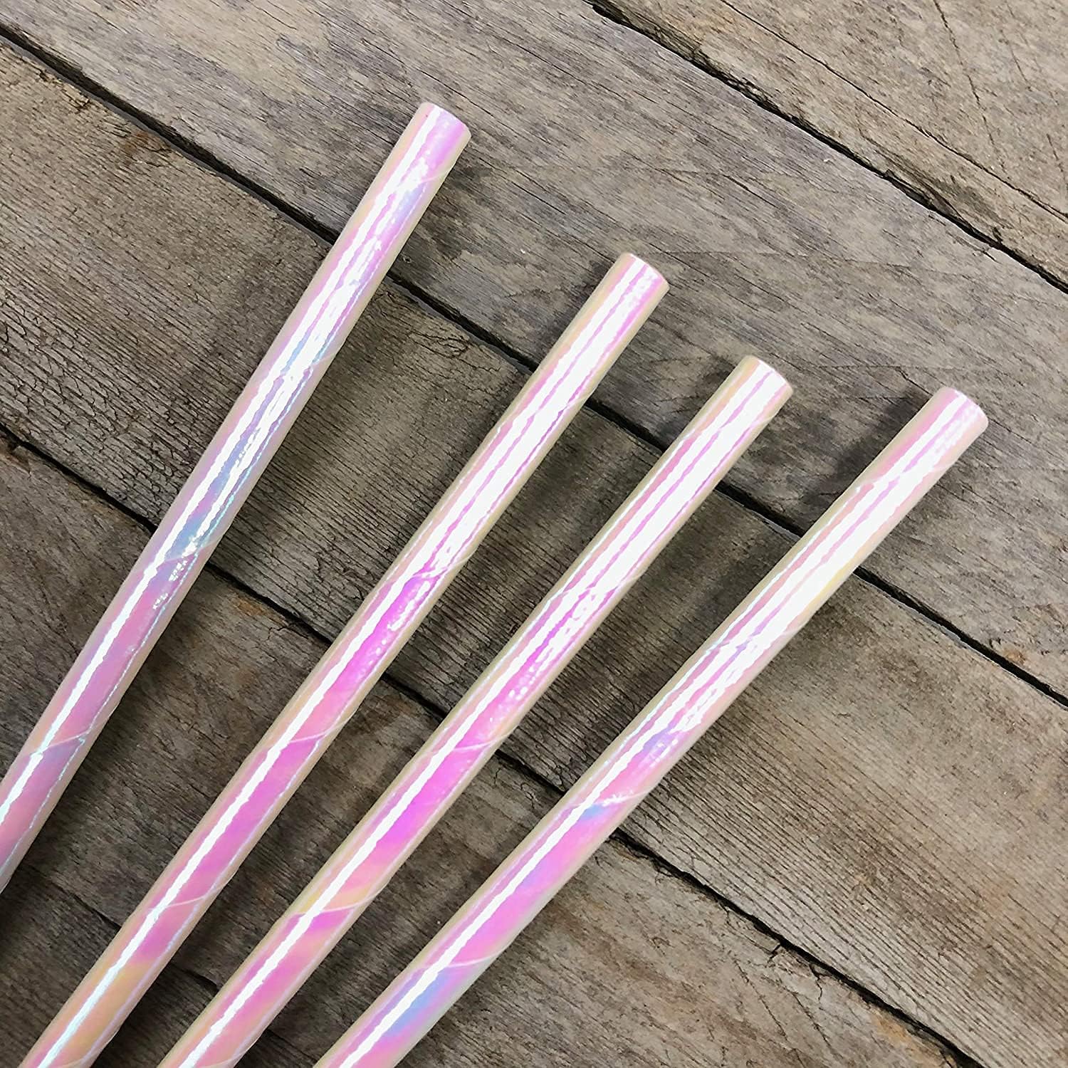 Iridescent White Paper Straws, 7.75