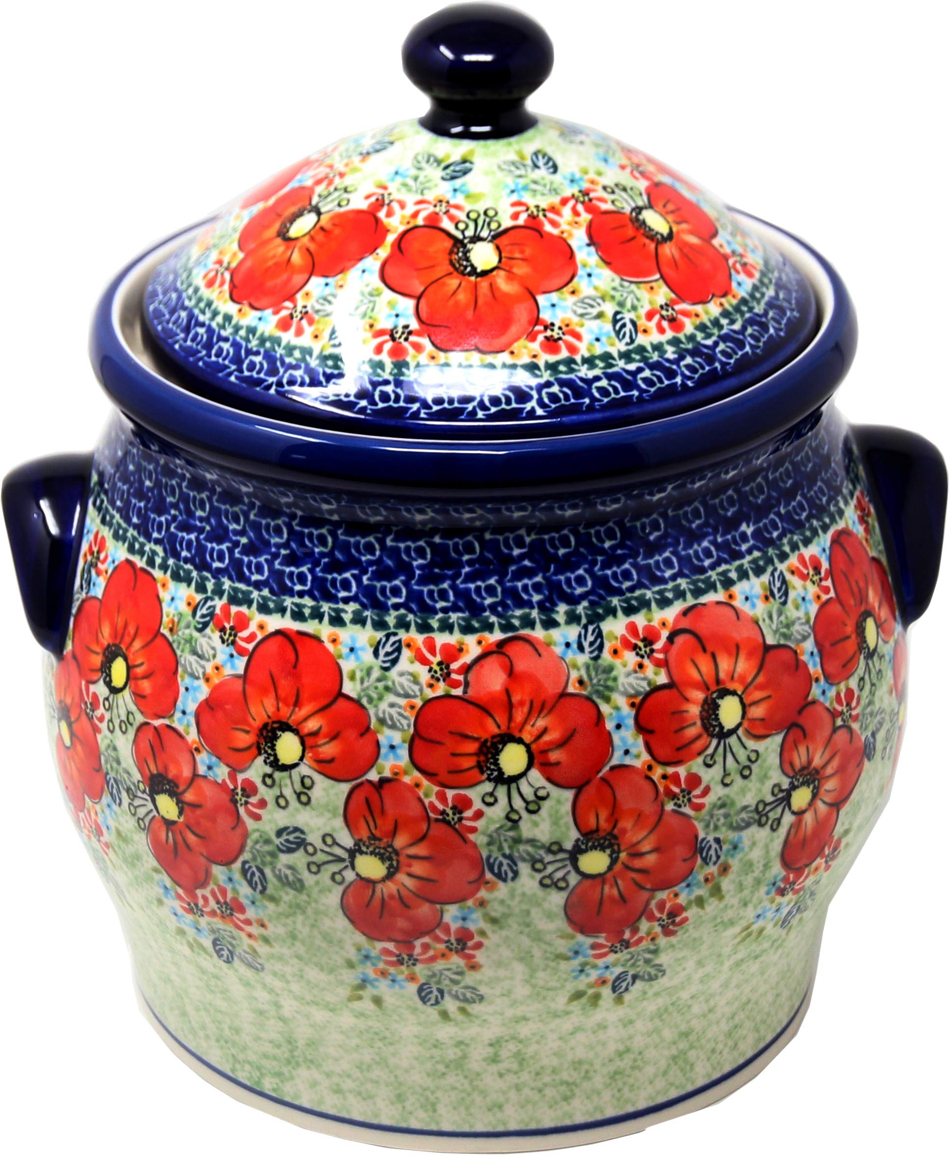 Extra Large 6 Quart Polish Pottery Cookie Jar & Canister - Handcrafted Garden Meadow Unikat Pattern by Zaklady Ceramika, Artist Signed Lidia Kulka | Perfect for Kitchen Storage, Farmhouse Decor & Gift Giving