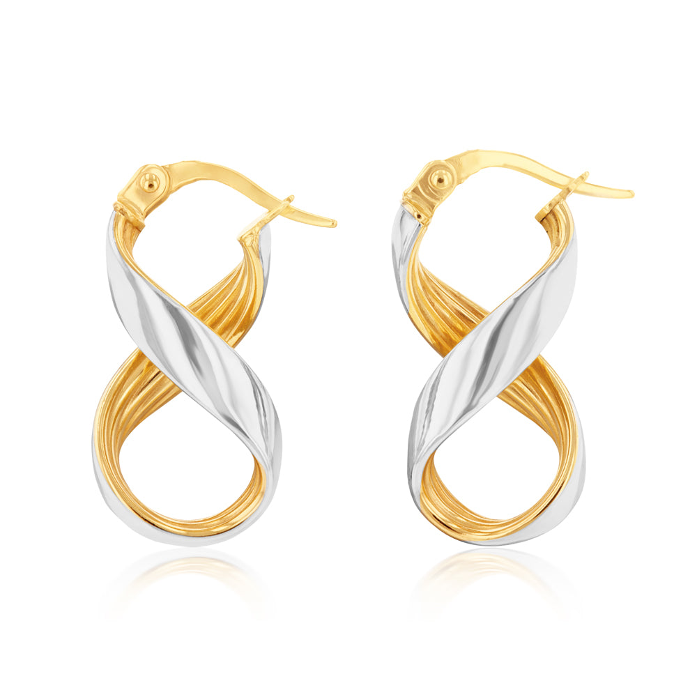 9ct White and Yellow Gold Infinity Hoop Earrings for Women - Elegant Symbol of Eternal Love - Perfect for Weddings, Anniversaries & Special Occasions