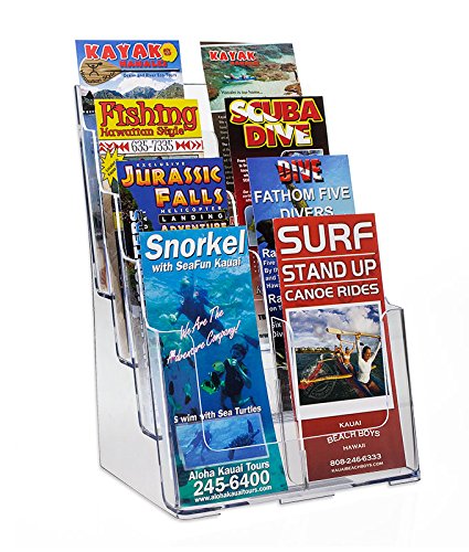 Source One 8-Pocket 4-Tier Clear Acrylic Brochure Holder Organizer - Countertop or Wall Mount Display Rack (4 Pack) - Perfect for Restaurants, Offices, and Retail Stores