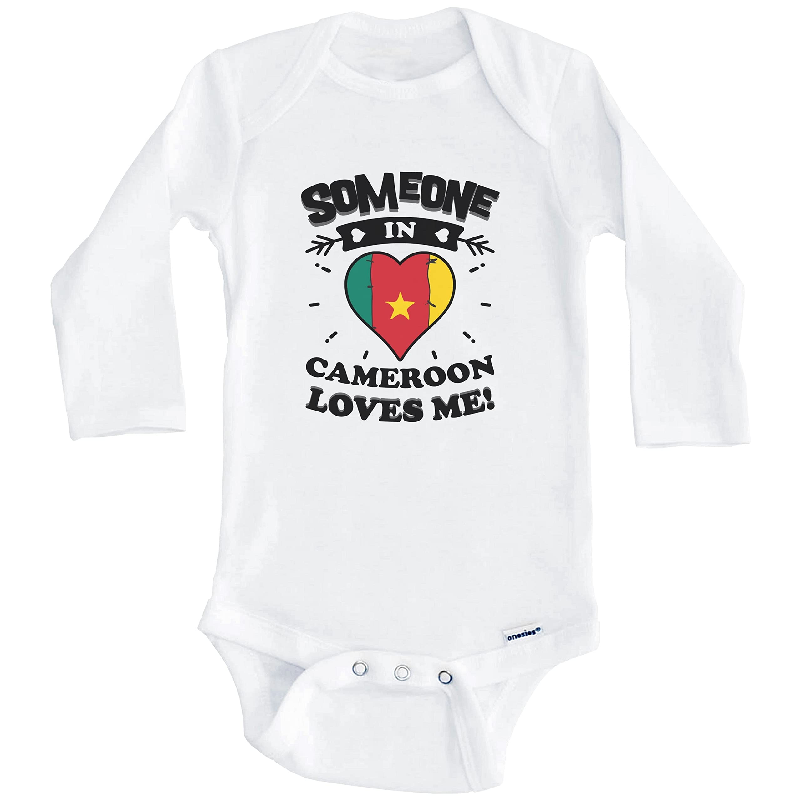 Cameroonian Heart One Piece Baby Bodysuit - Long Sleeve Cute Infant Romper with 'Someone in Cameroon Loves Me' Print - Perfect for Family Photos, Holidays & Cultural Celebrations
