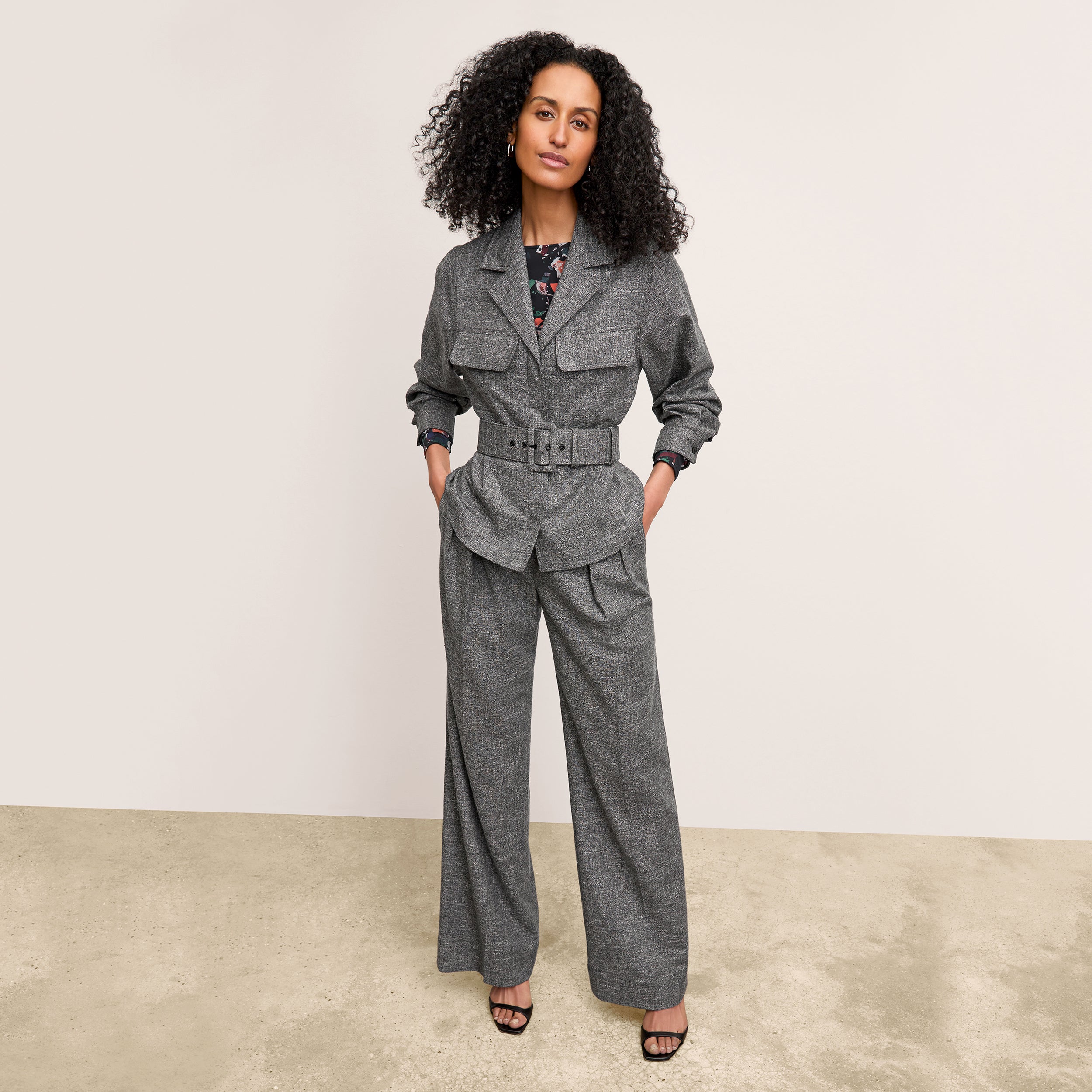 Bia Pleated High Waist Crosshatch Suiting Trousers for Women - Black & White - Office Wear & Business Casual Outfits