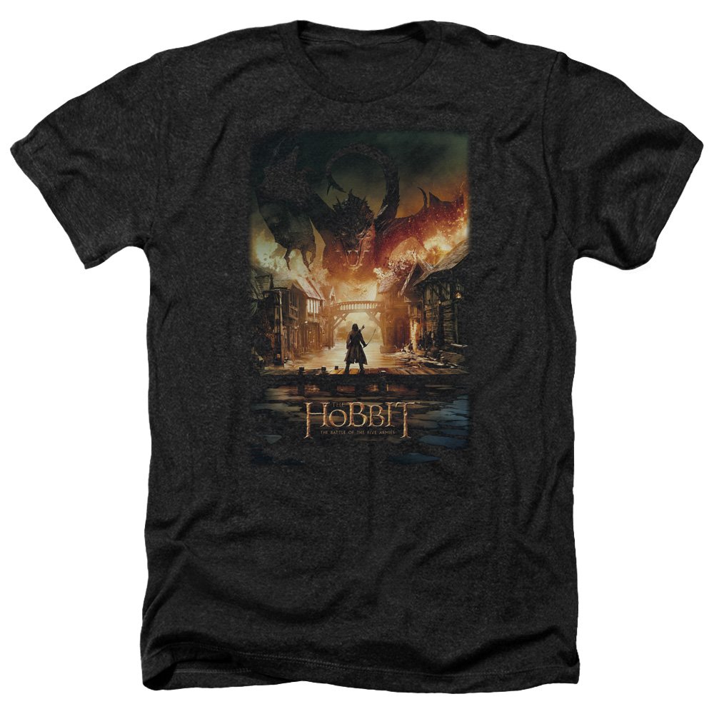 Hobbit Smaug Poster Graphic T-Shirt - Unisex Adult Heather Tee for Men & Women | Fantasy Movie Merchandise, Lord of the Rings Fan Gift, Casual Wear