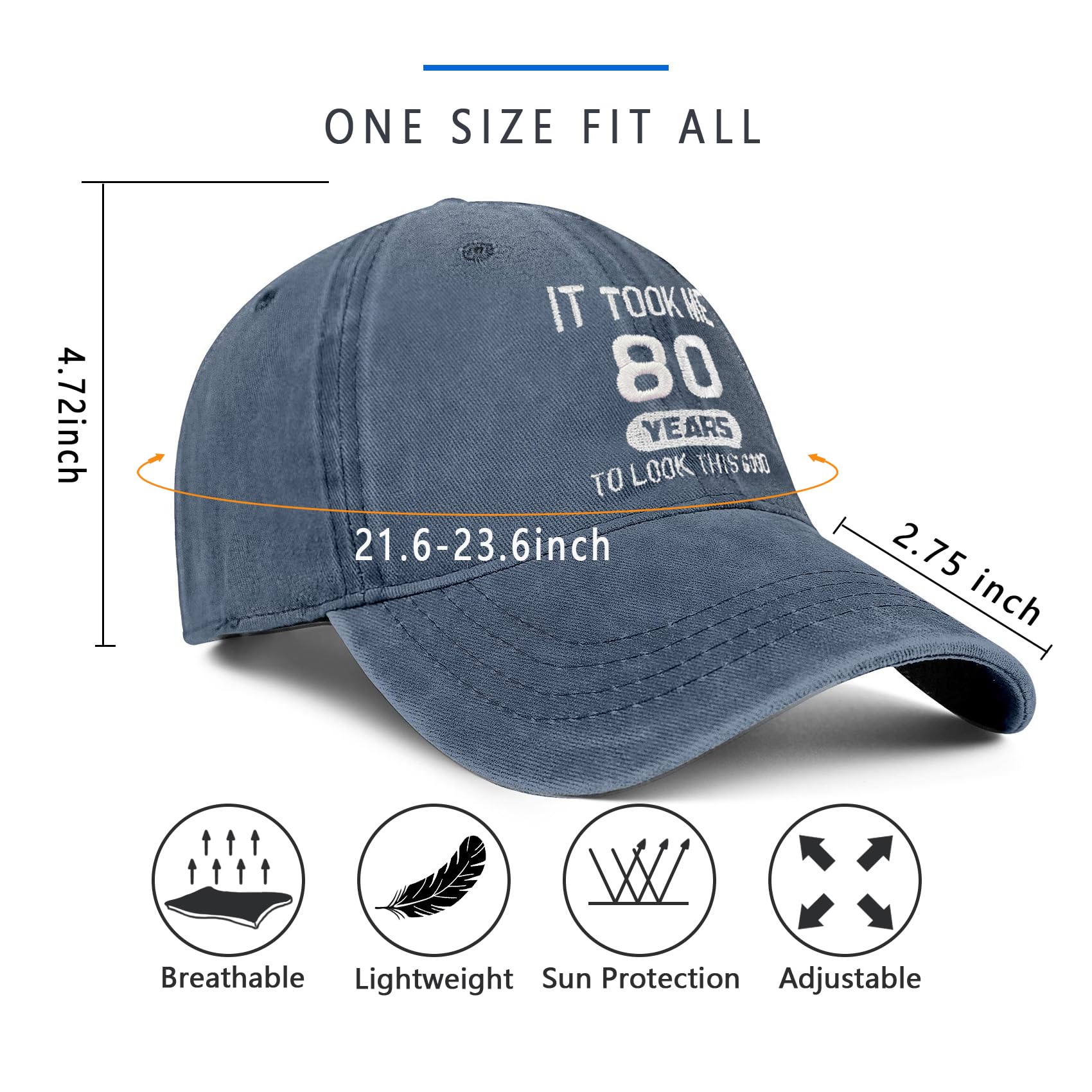 80th Birthday Gifts for Men & Women - 'It Took Me 80 Years to Look This Good' Cotton Washed Hat - Perfect for Birthday Parties, Retirement Celebrations & Milestone Gifts