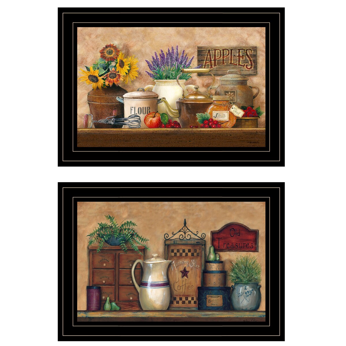 Vintage 2-Piece Kitchen Decor Set by Ed Wargo - Black Framed Wall Art for Farmhouse, Cottage & Rustic Home Decor | Perfect for Dining Room, Kitchen Backsplash or Coffee Bar Display