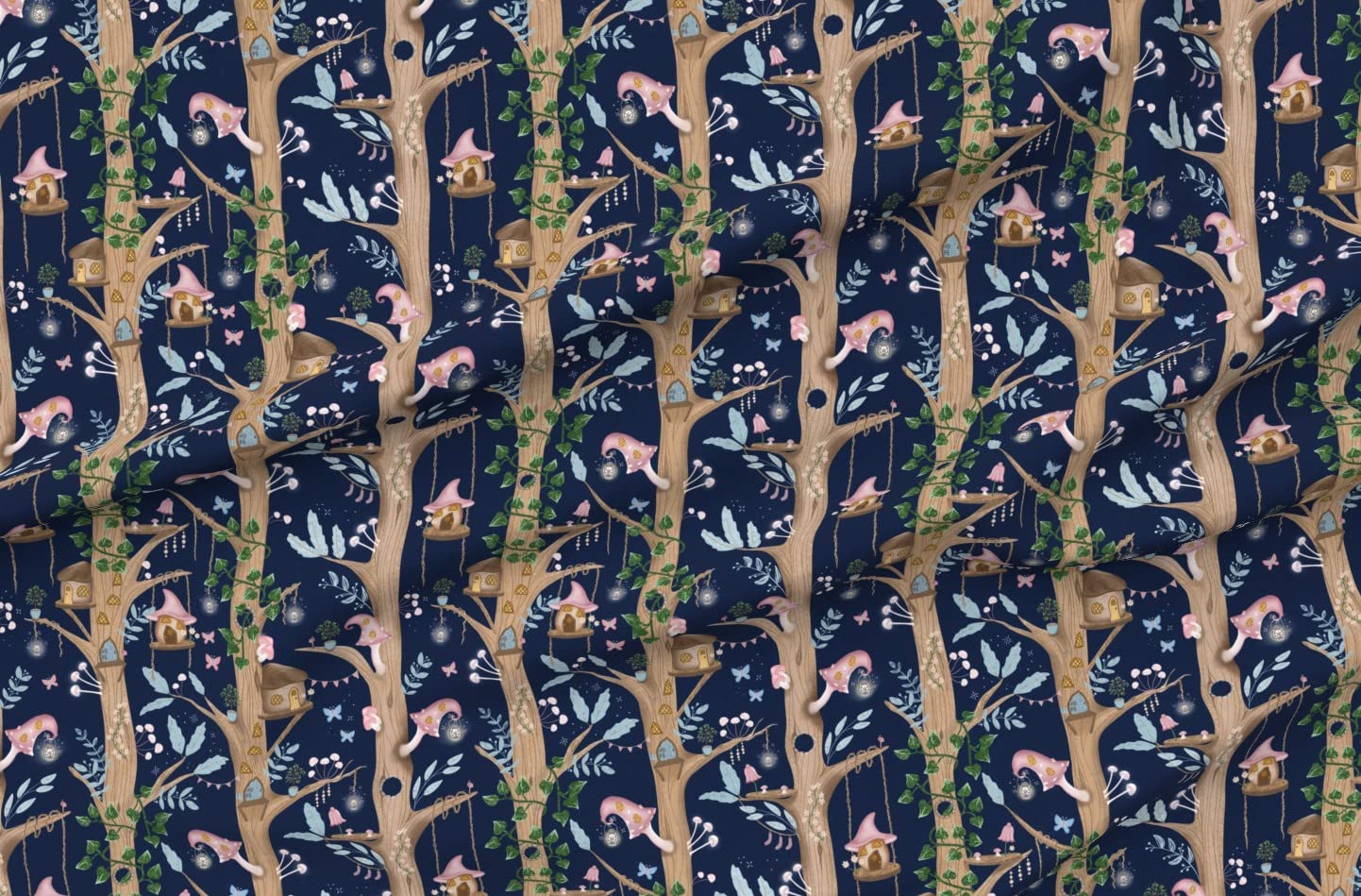 Fairy Forest Nature Woodland Printed Velvet Fabric - Spoonflower Upholstery & Apparel Material for Home Decor, DIY Crafts, and Fantasy-Themed Projects (Fat Quarter)