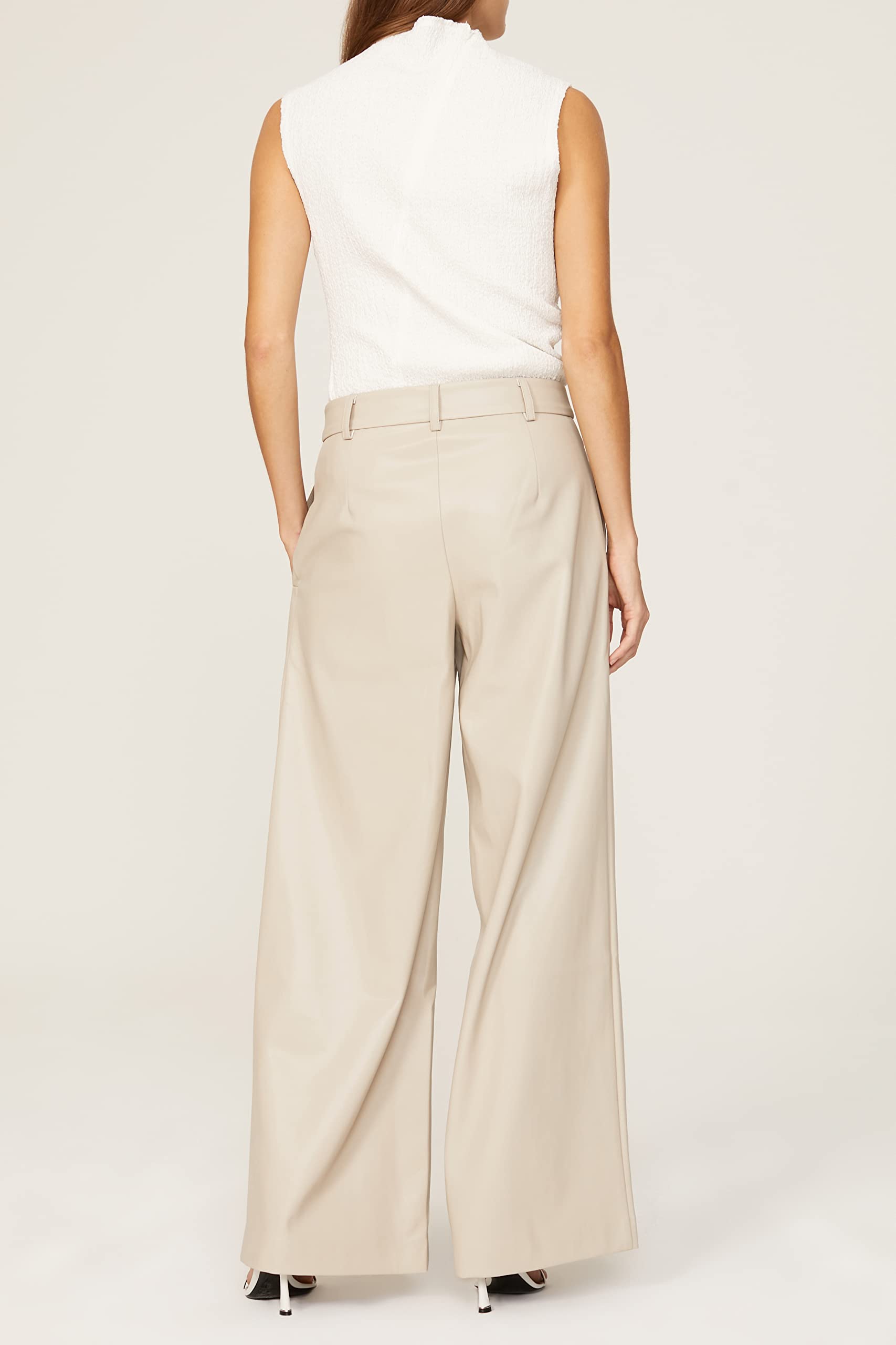 Stylish RTR Design Collective Wide Leg Faux Leather Pants for Women - High Waisted Stretch Vegan Leather Trousers - Perfect for Office, Night Out & Casual Wear