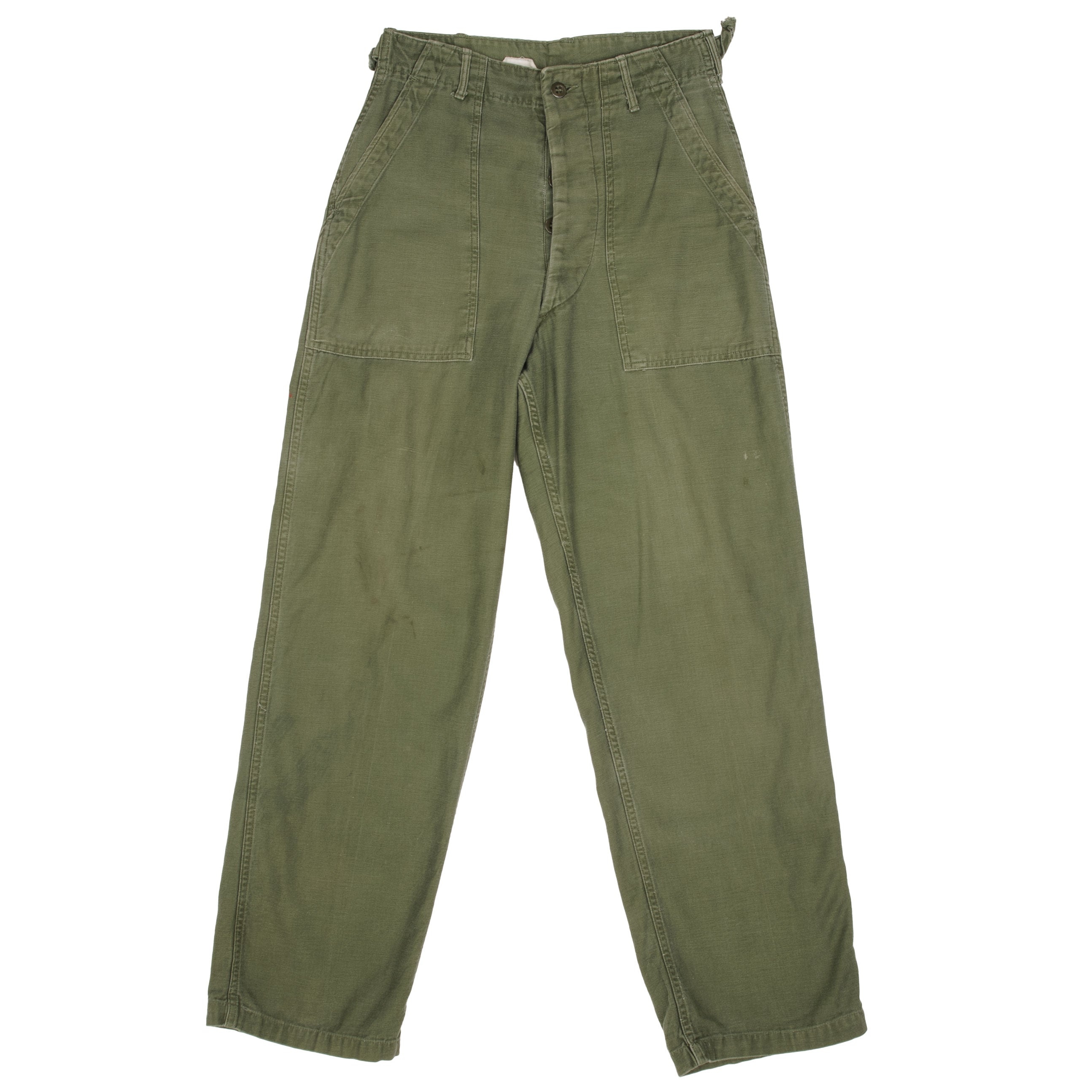 Vintage US Army OG-107 Utility Pants - 1960s Vietnam War Military Trousers - Sateen Cotton Small Size - Perfect for Reenactment, Outdoor Hiking & Vintage Fashion