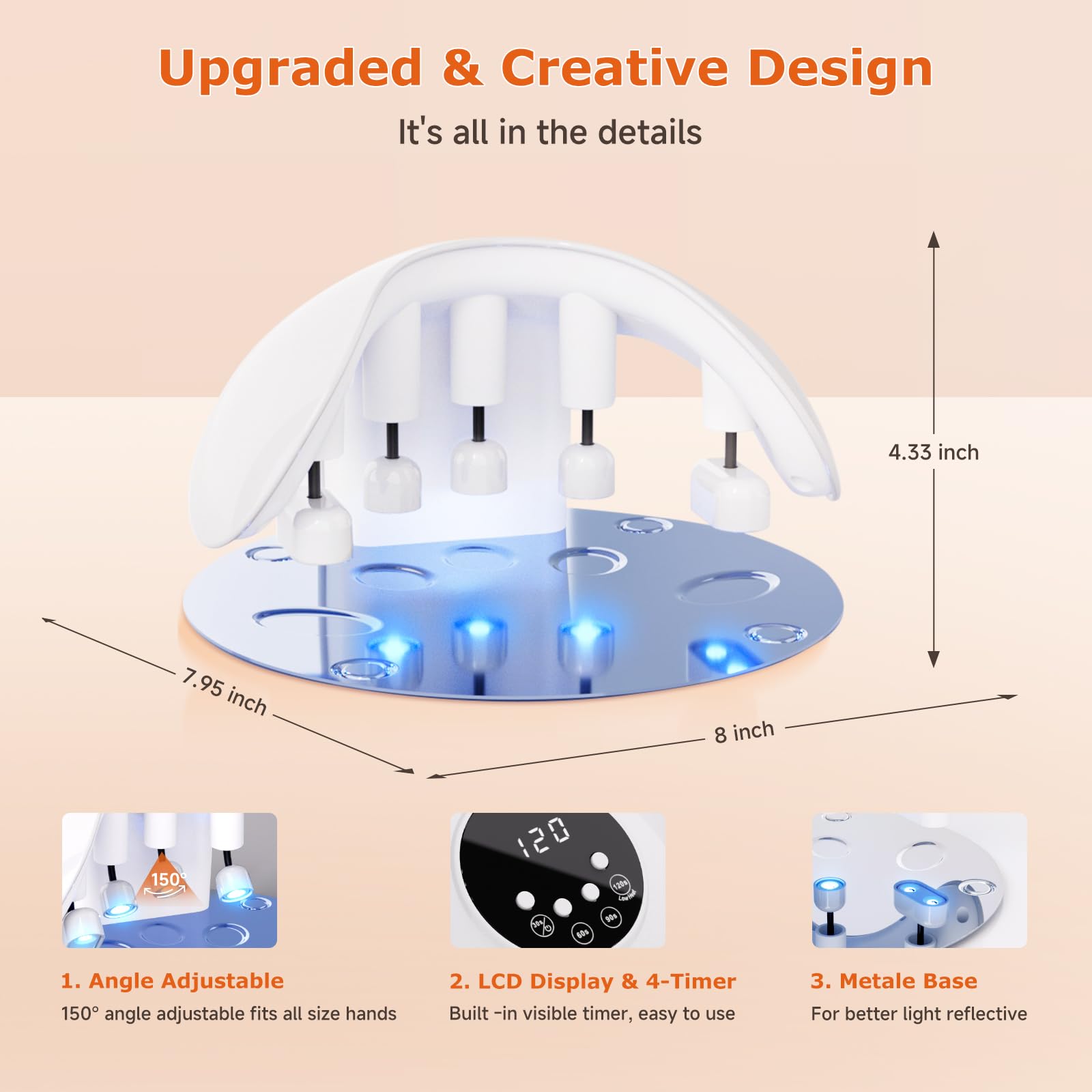 Professional 49W UV LED Nail Lamp with 10 LED Beads & 4 Timer Settings - Fast Curing Gel Nail Dryer for Home & Salon Use, Adjustable 150° Angle & 5 Lampshade Design - Perfect for Gel Polish, Acrylic Nails & DIY Manicures