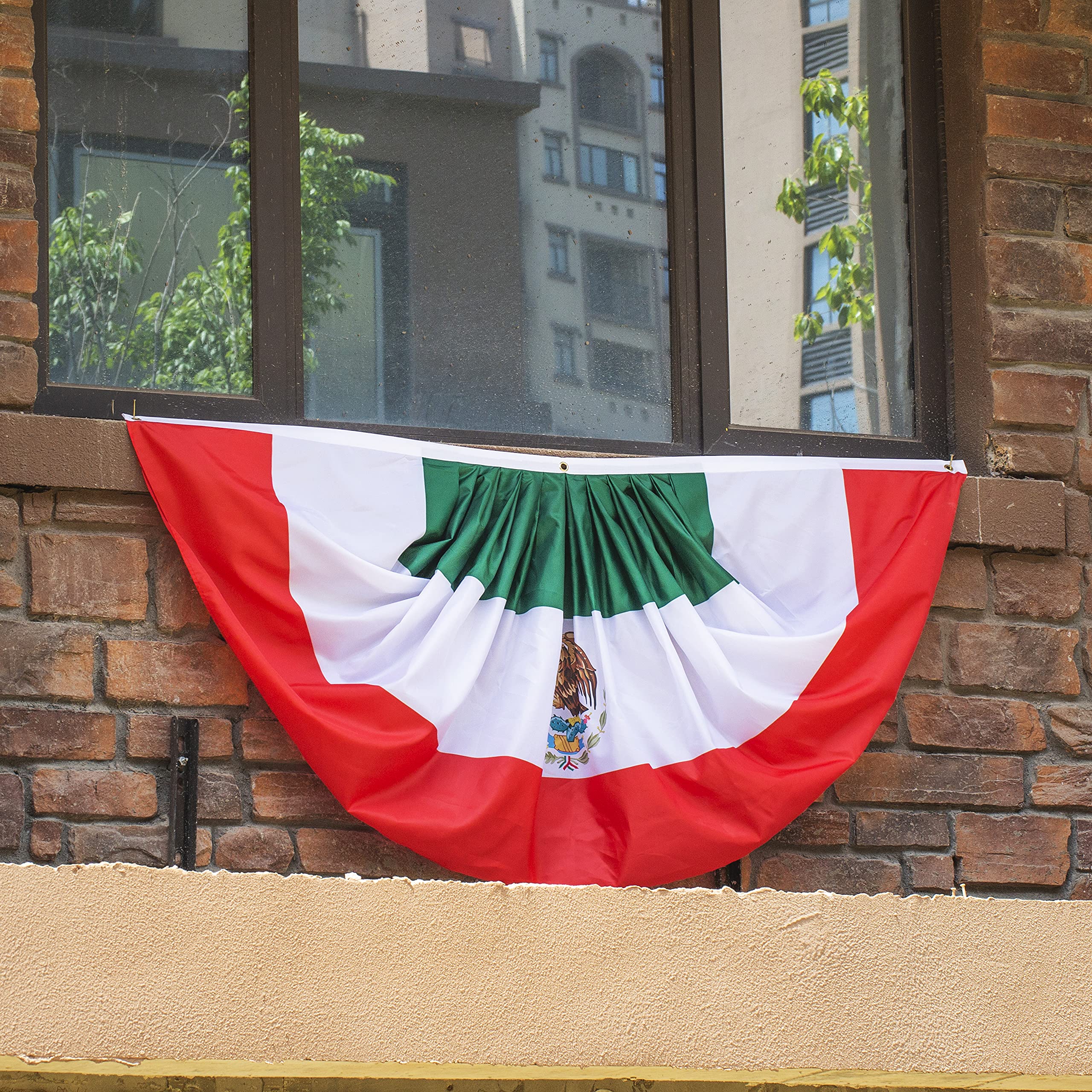 3x6 Ft Mexico Mexican Pleated Fan Flag Bunting - 2 Pack Patriotic Half Fan Flags for Indoor/Outdoor Decor | Perfect for Front Porch, Cinco de Mayo, Independence Day & Mexican Fiesta Celebrations