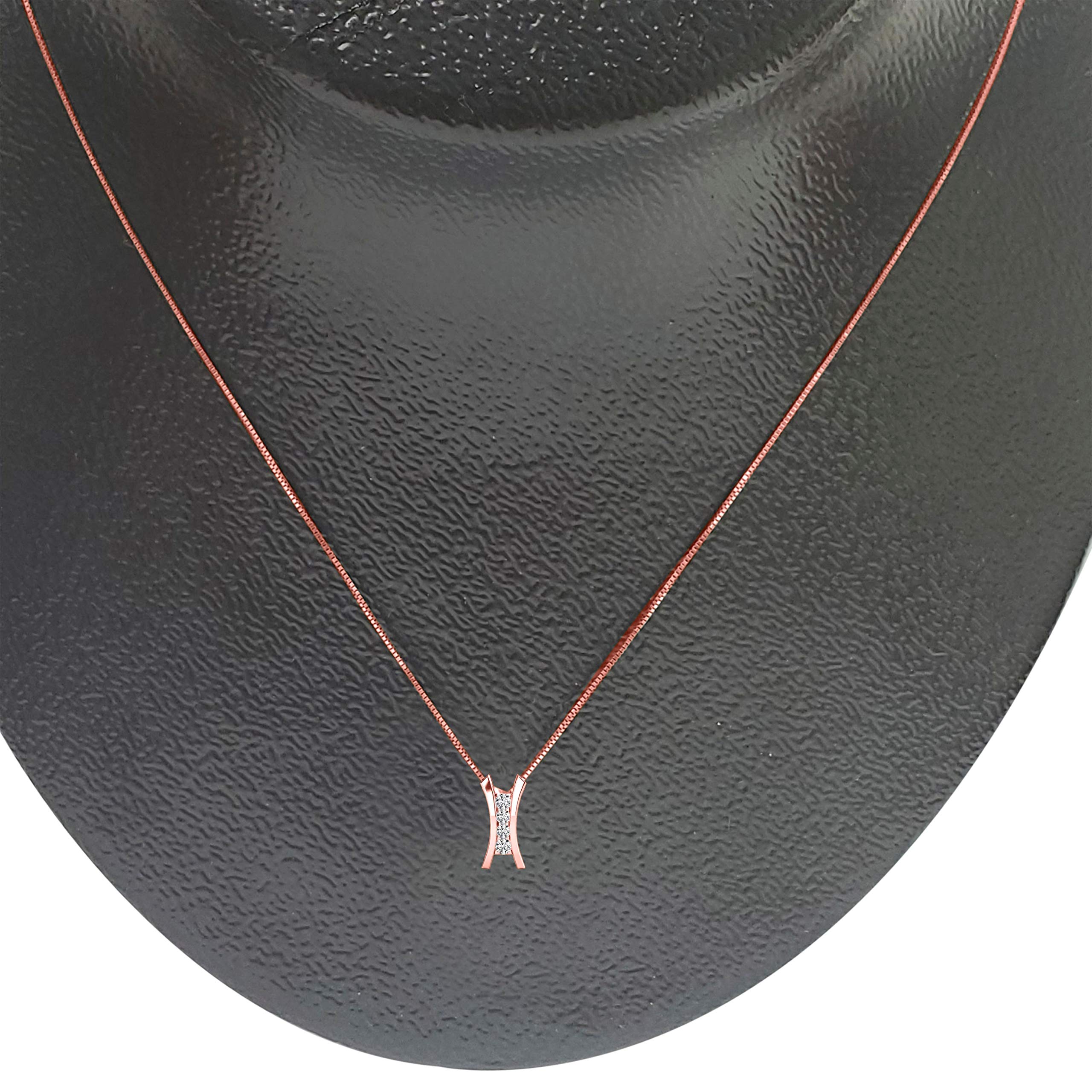 0.25 Carat Natural White Diamond Pendant Necklace for Women - 10K Rose, White & Yellow Gold with 18