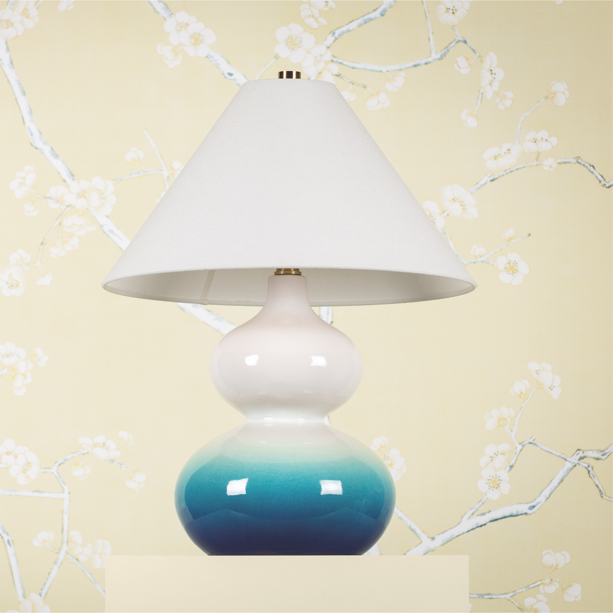 Aimee Double Gourd Ombre Blue Table Lamp - Modern Handmade Ceramic Nightstand Light for Bedroom, Living Room & Office Decor