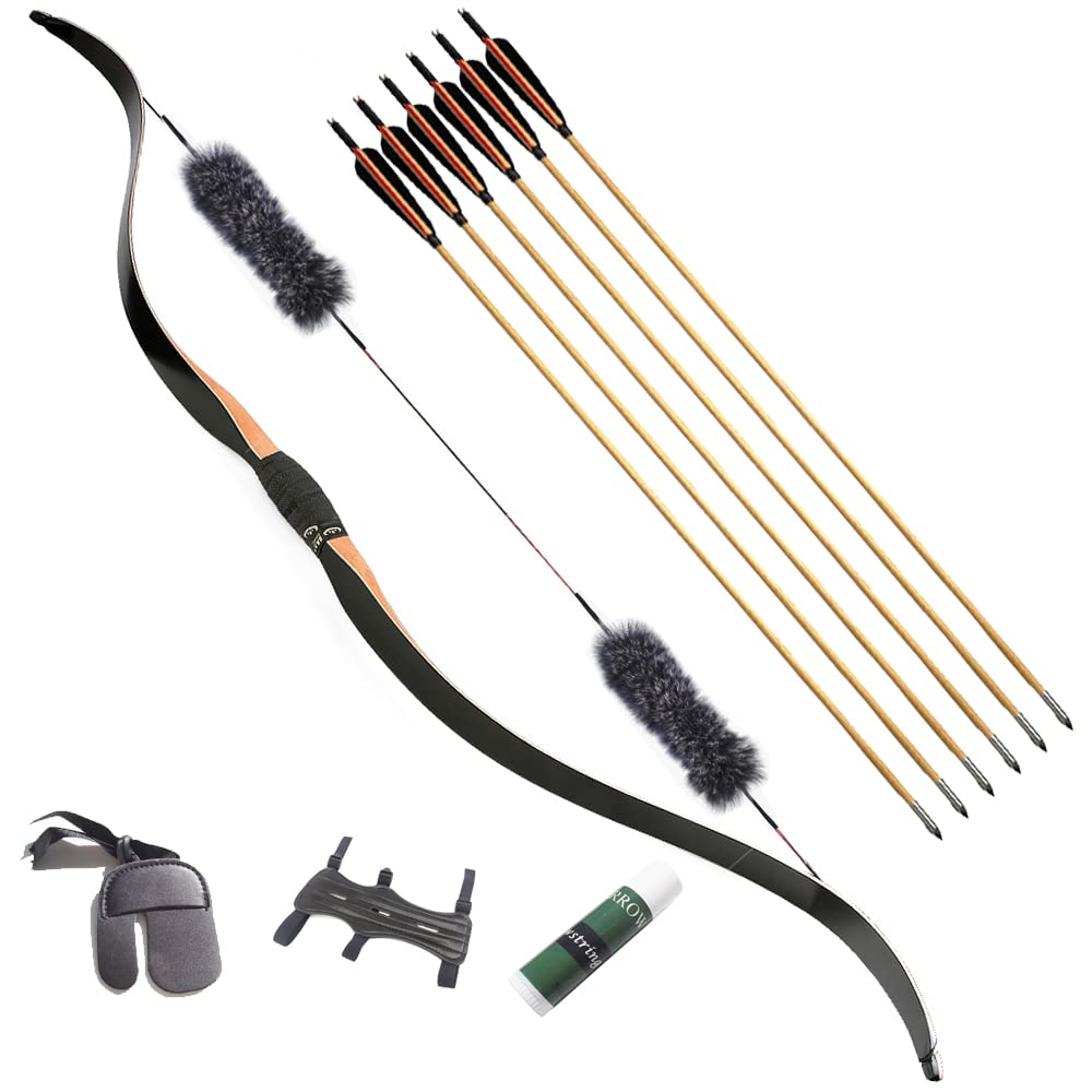 57 Inch Traditional Longbow for Archery - 15-55 Lbs One Piece Recurve Bow | Handmade Wooden Horsebow for Hunting & Target Practice | Left & Right Hand Compatible | Outdoor Sports, Camping & Medieval Reenactment