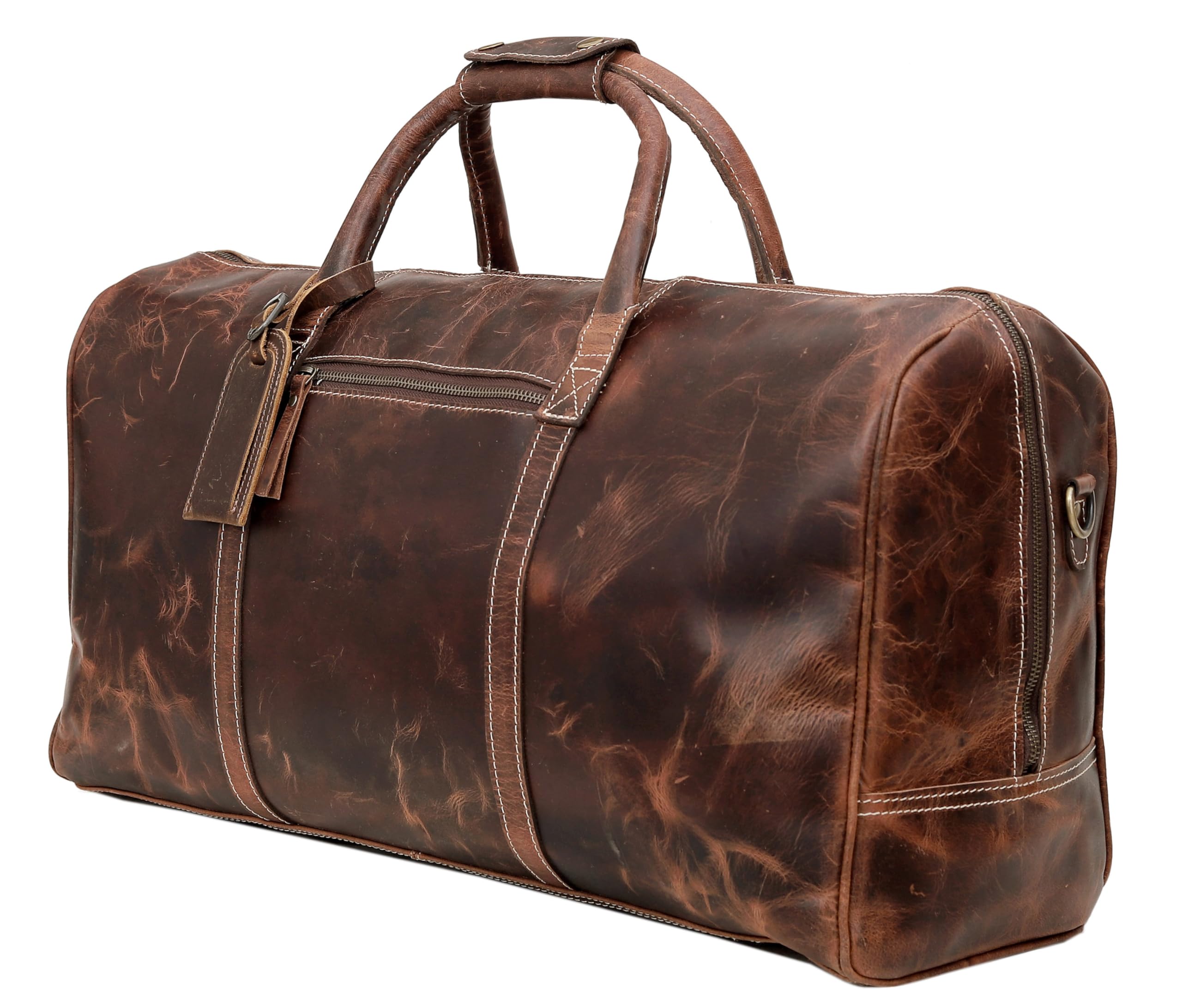Premium 24 Inch Leather Duffle Bag for Men & Women - Handmade Large Carry On Luggage, Weekender Travel & Gym Sports Bag - Perfect for Airplane Travel, Overnight Trips & Workout Sessions
