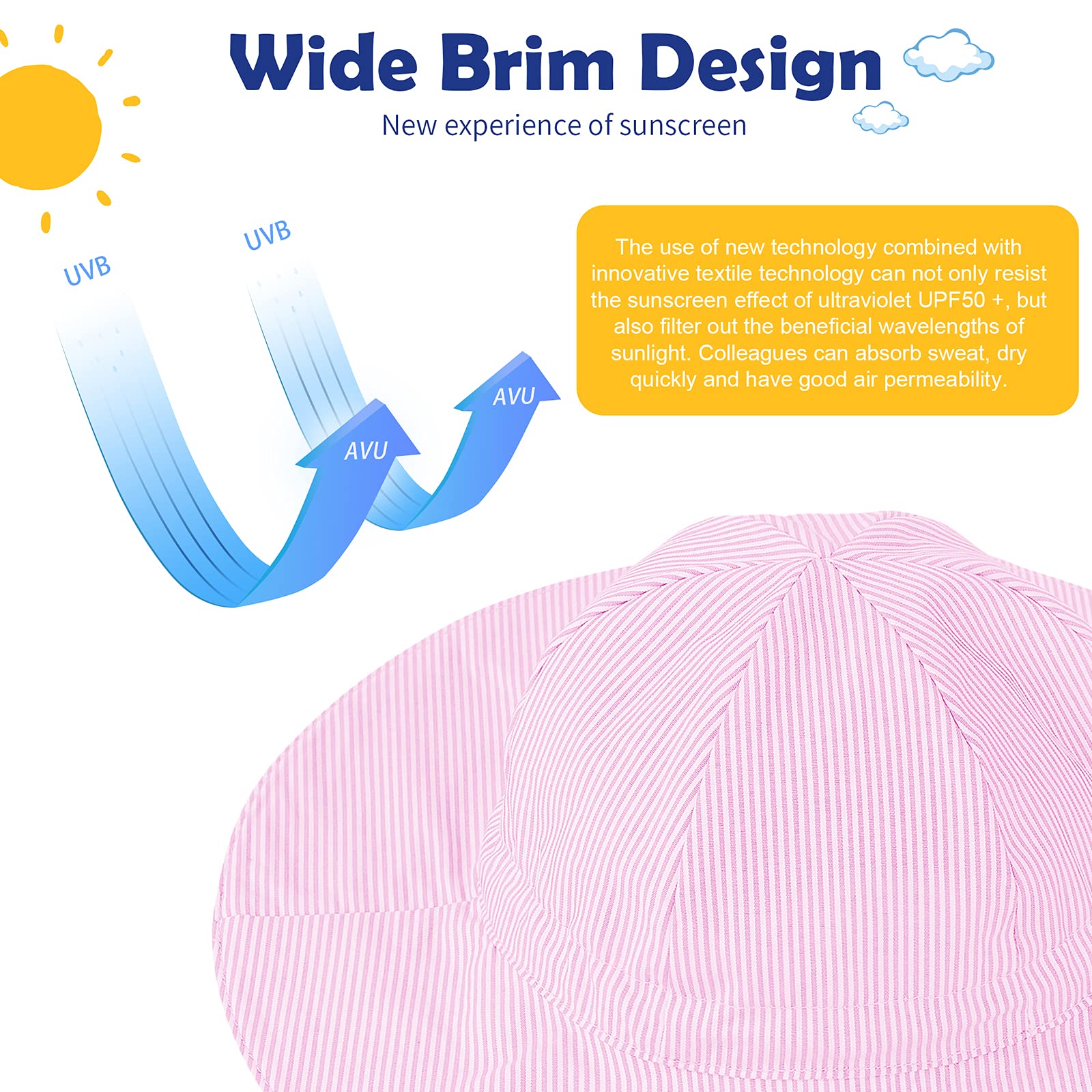UPF 50+ Baby Sun Hat for Toddlers & Kids - Wide Brim Bucket Cap for Girls & Boys - Summer Beach, Pool, Outdoor Play & Travel Protection