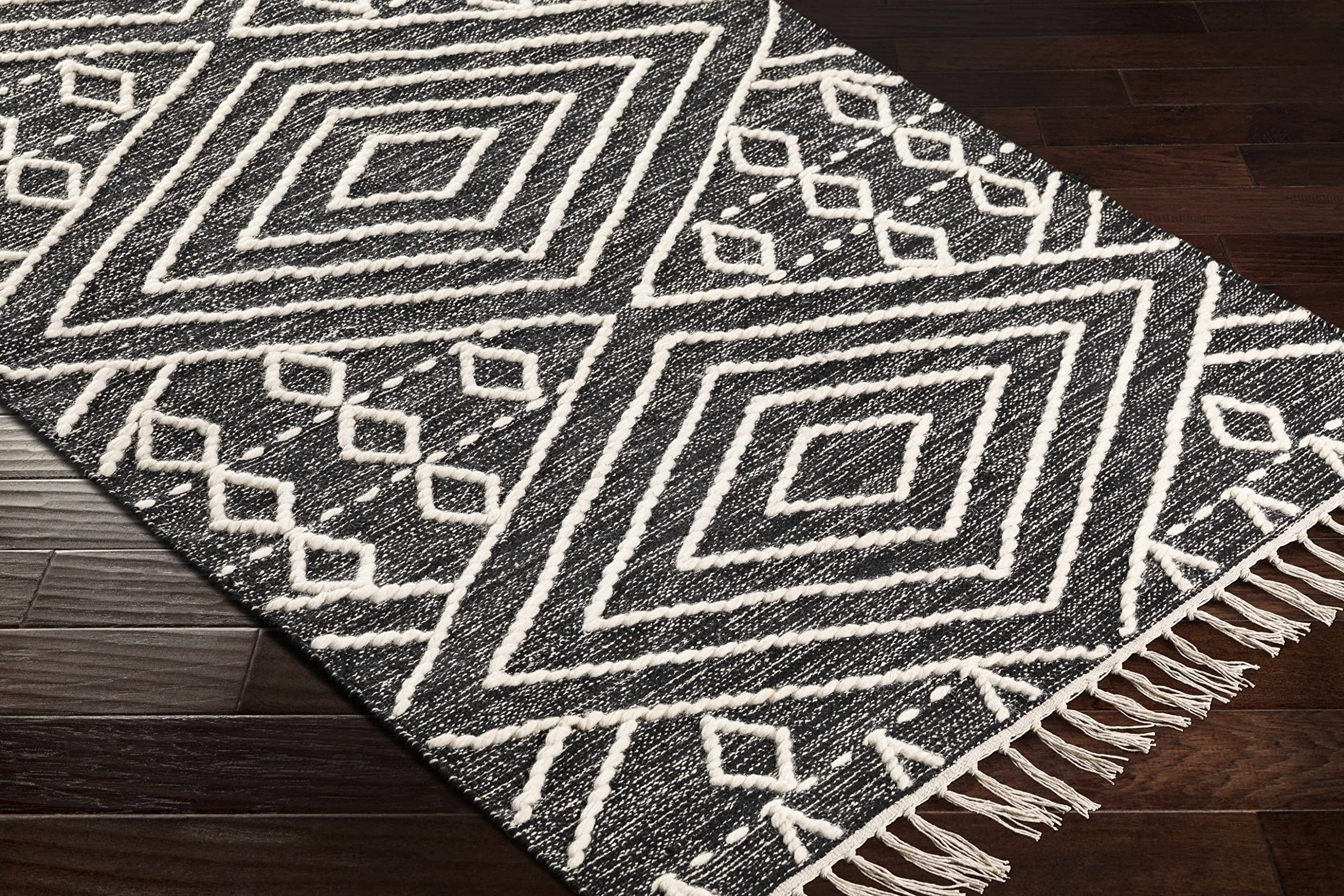 Bohemian Global Area Rug 12x15 Feet - Hauteloom Skedee Black Beige Handmade Living Room Bedroom Rug - Perfect for Boho Home Decor & Cozy Spaces