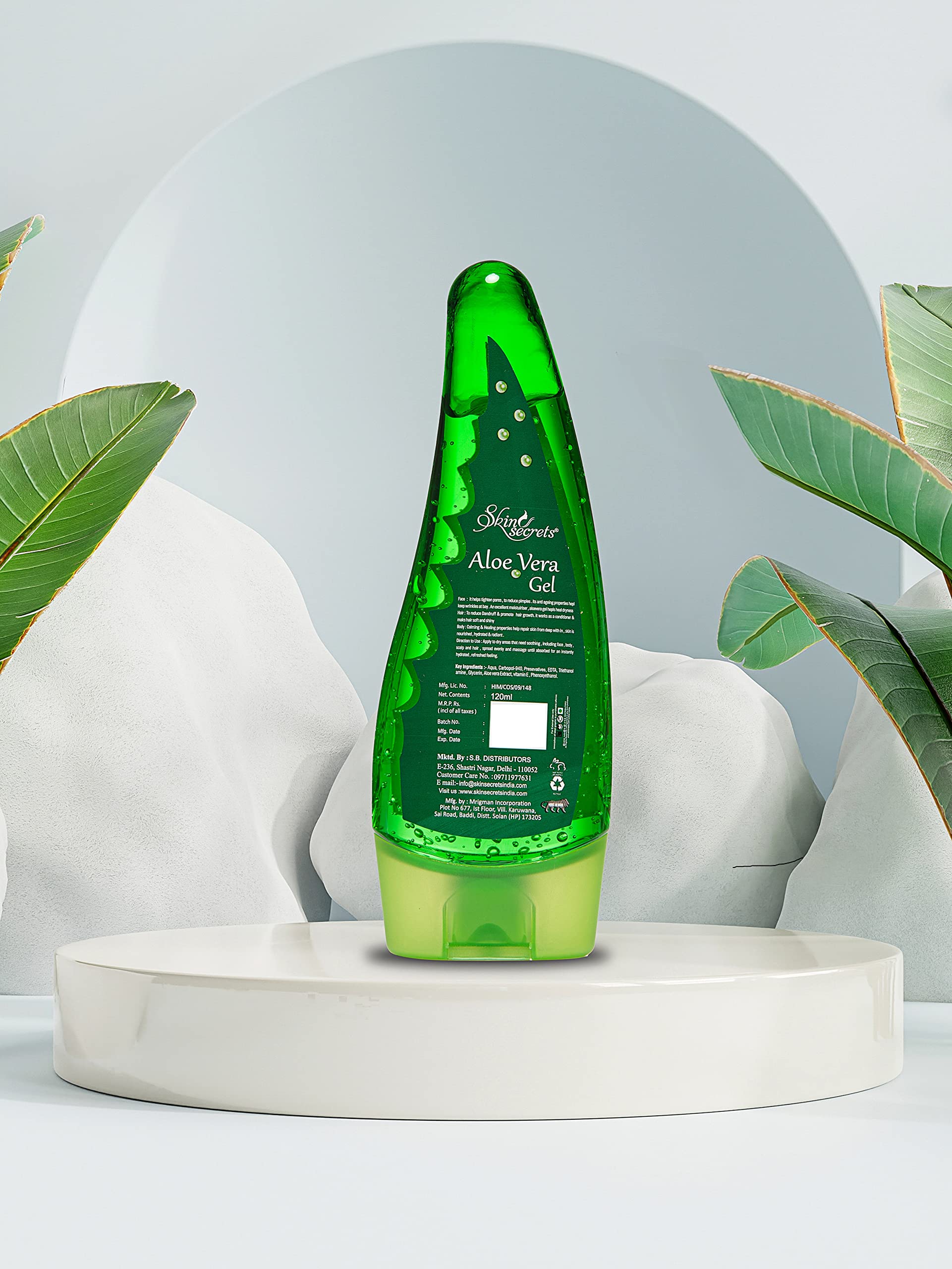 Skin Secrets Aloe Vera Gel for Face, Body & Hair Care - 120ml Paraben-Free, No Mineral Oil or Silicone | Hydrating Moisturizer for Sunburn Relief, After Shave, Hair Mask & Daily Skincare