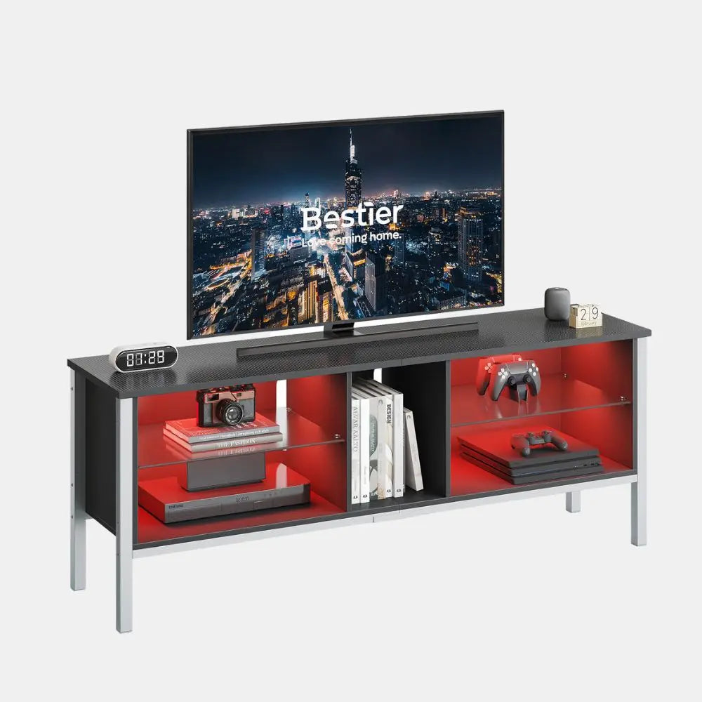 Bestier 70 Inch TV Stand for Gaming - Entertainment Center with LED Lights for PS4, Xbox & PC - Perfect for Living Room, Bedroom & Game Room Setup