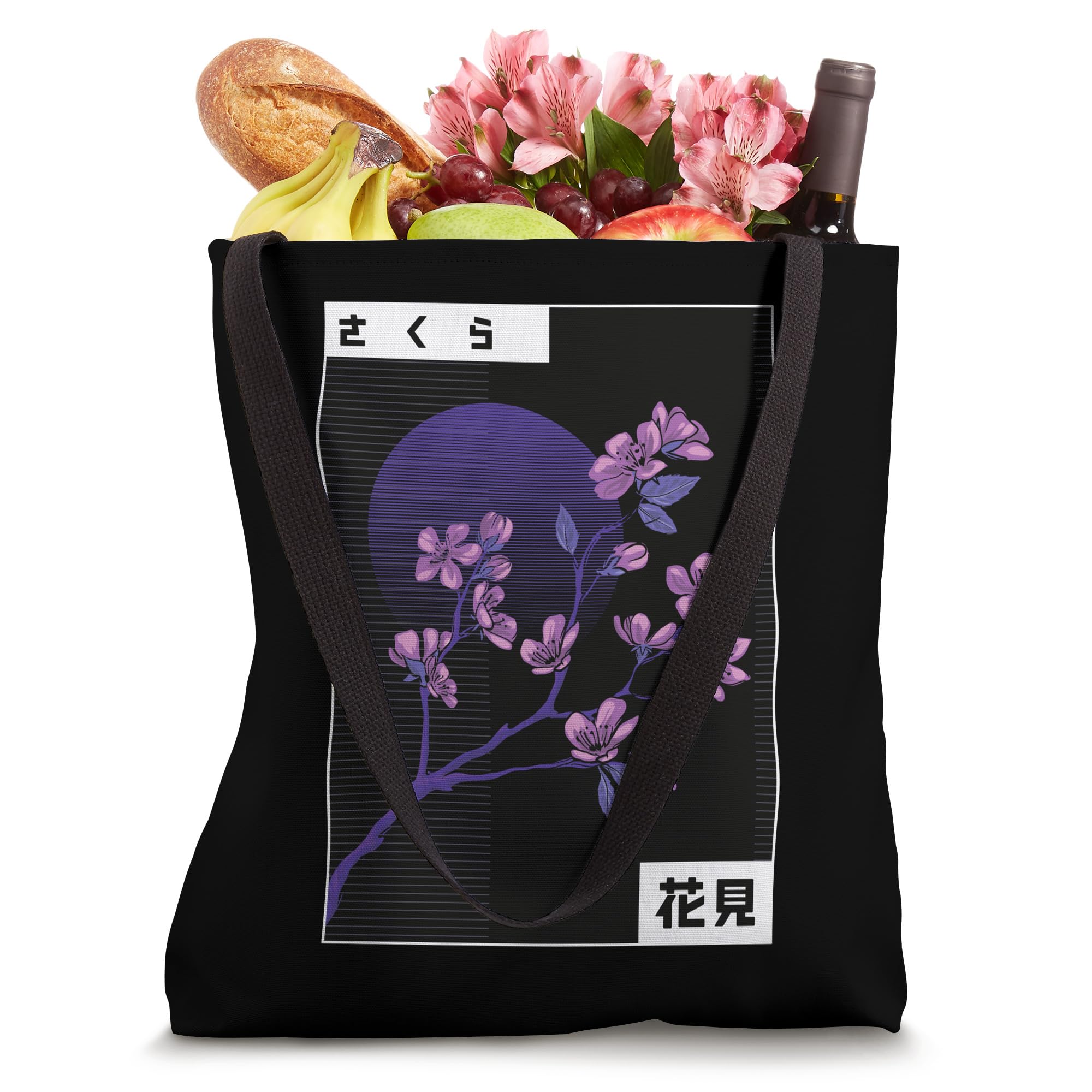 Japanese Cherry Blossom Vaporwave Aesthetic Retro Graphic Tote Bag - Stylish Canvas Shoulder Bag for Women, School, Travel & Shopping - Kawaii Anime Fashion Accessory Gift