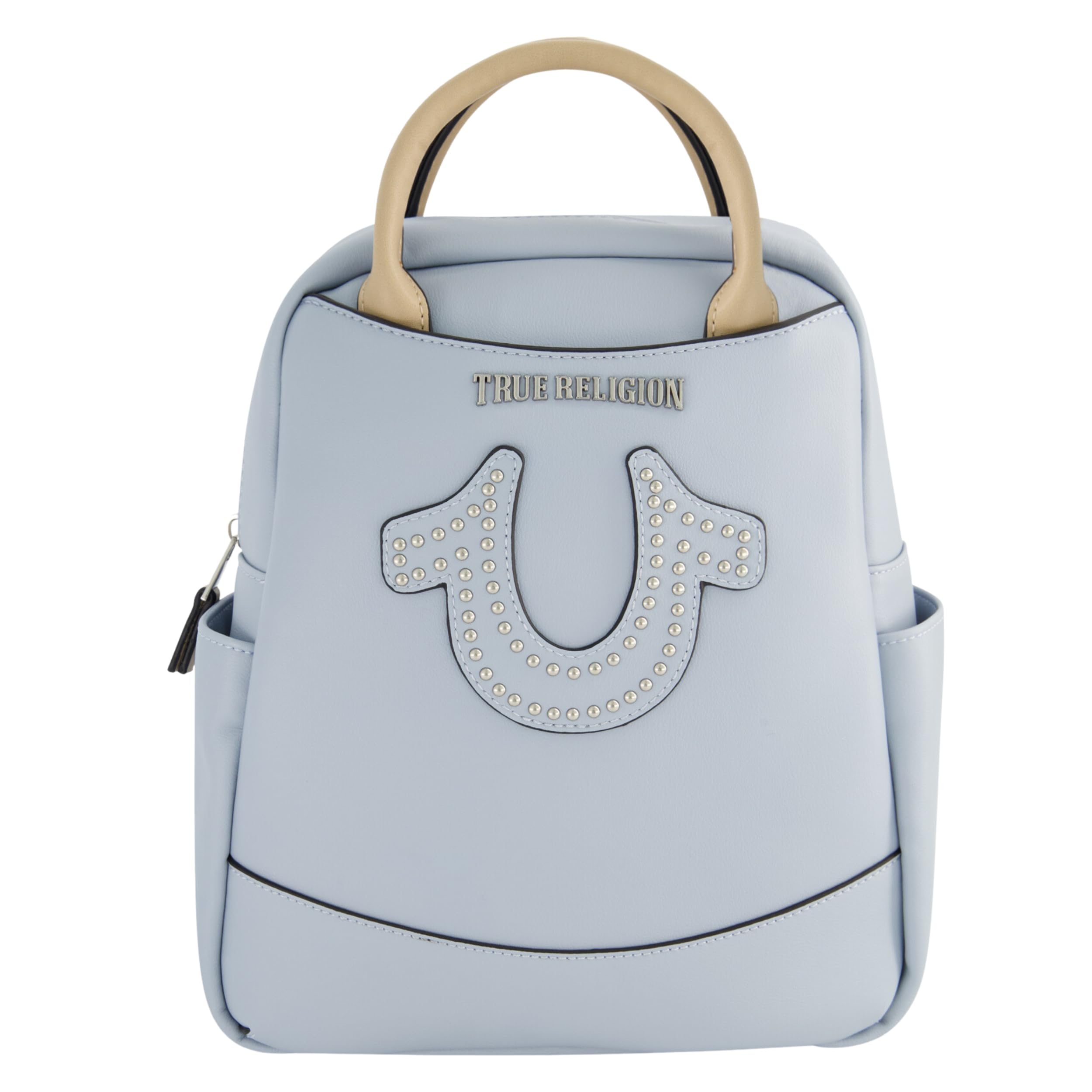 True Religion Women's Mini Backpack - Studded Horseshoe Logo Small Travel Bag Purse with Adjustable Shoulder Straps | Blue 11 Inch | Perfect for Travel, Shopping & Daily Use