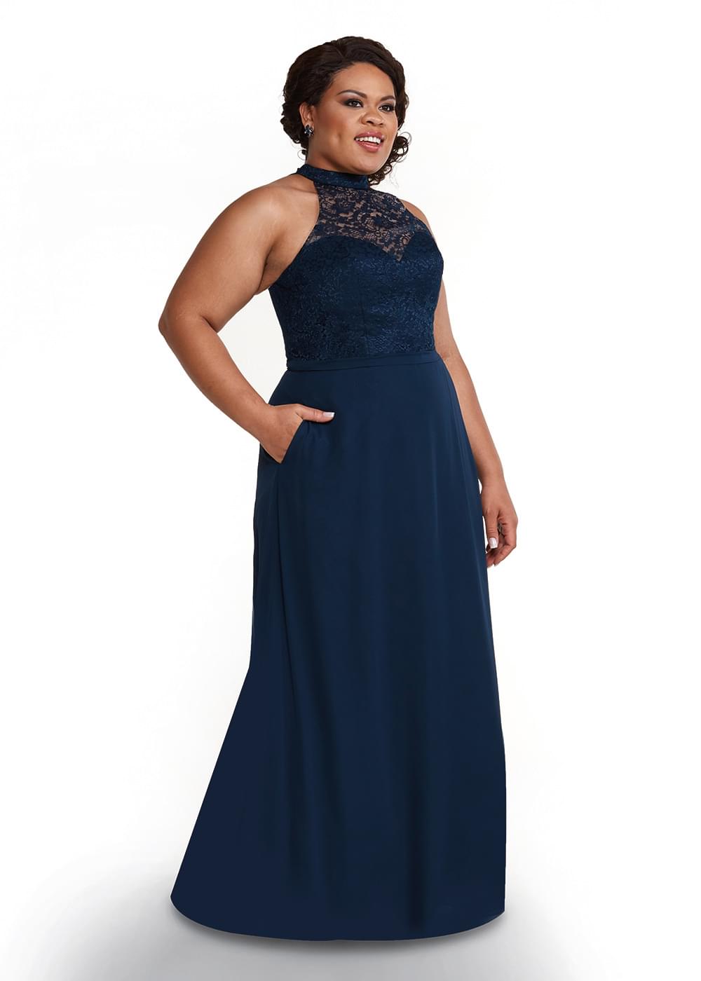 Elegant 80165 Chiffon A-Line Bridesmaid Dress with Lace Halter Neckline - Perfect for Weddings, Formal Events & Special Occasions