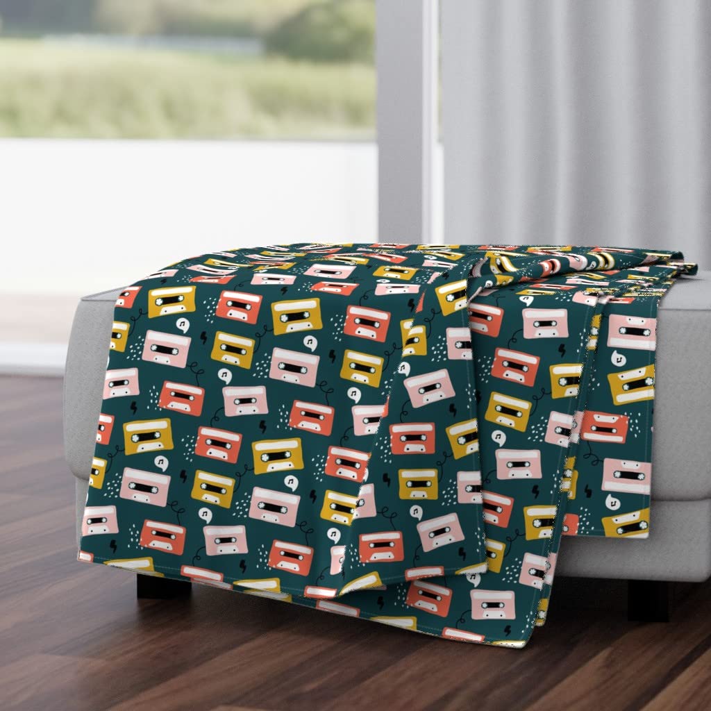 Vintage Cassette Tape Print Plush Minky Throw Blanket 50