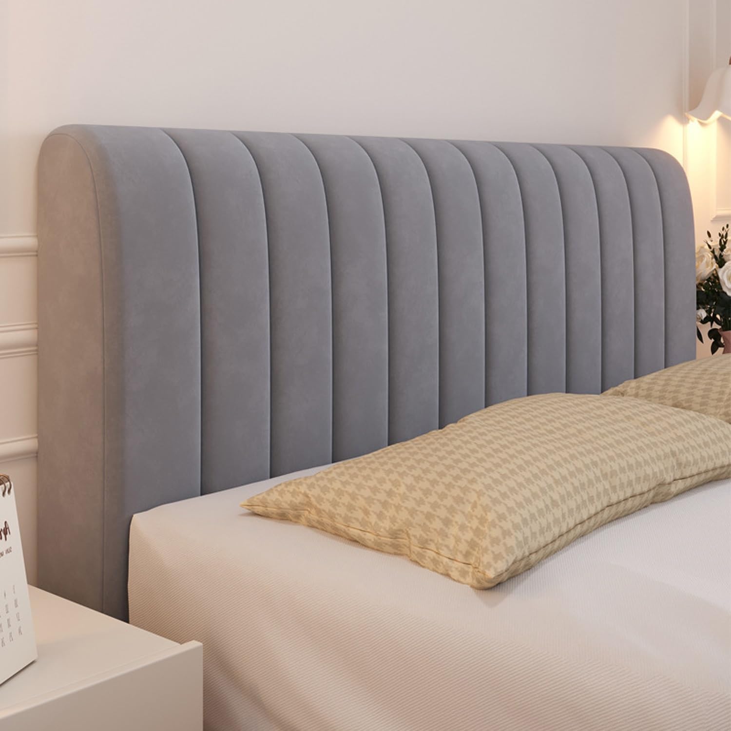 JacoJe Velvet Bed Headboard Cover - Queen, Cal King Size - Thickened Quilted Slipcover for Dust Protection & Bedroom Decor (Dark Grey, 59in) - Perfect for Home, Hotel & Guest Room Styling