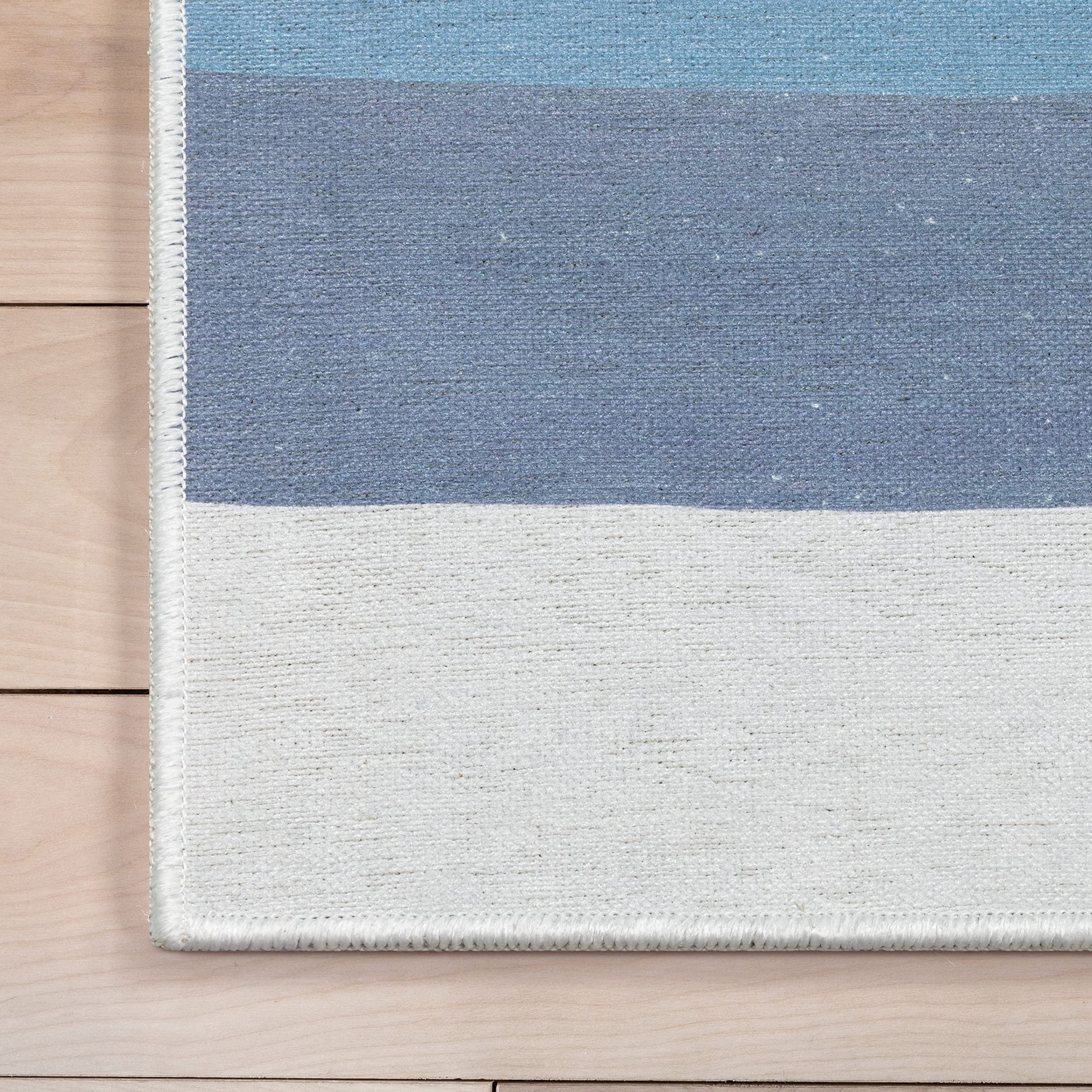 Well Woven Kids Rugs Twilight Rainbow 6' x 9' Blue Modern Printed Machine Washable Area Rug - Soft Playroom Carpet for Nursery, Bedroom & Daycare (Easy Clean Non-Slip Floor Mat)