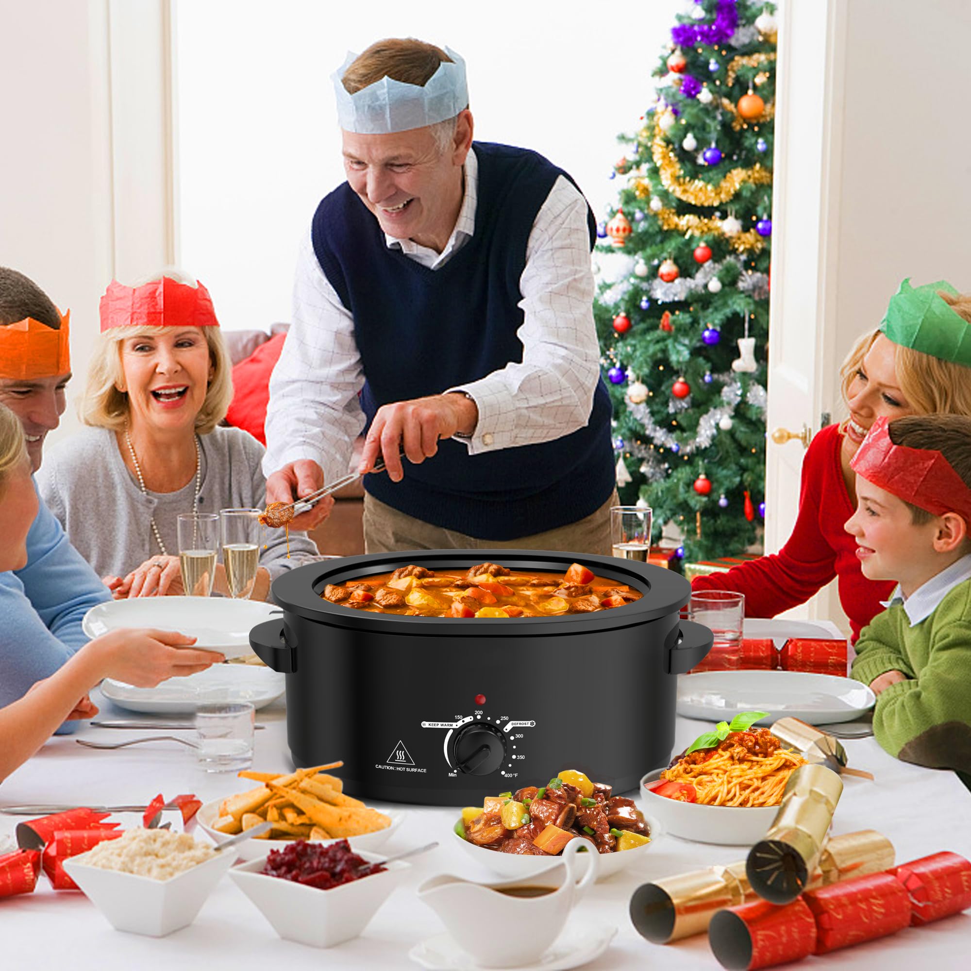 8 Quart Stainless Steel Roaster Oven with Self-Basting Lid, Removable Roasting Rack, Turkey Defrost & Warm Function, Adjustable Temperature for Slow Cooking, Black - Perfect for Holiday Dinners, Family Gatherings & Large Meal Prep
