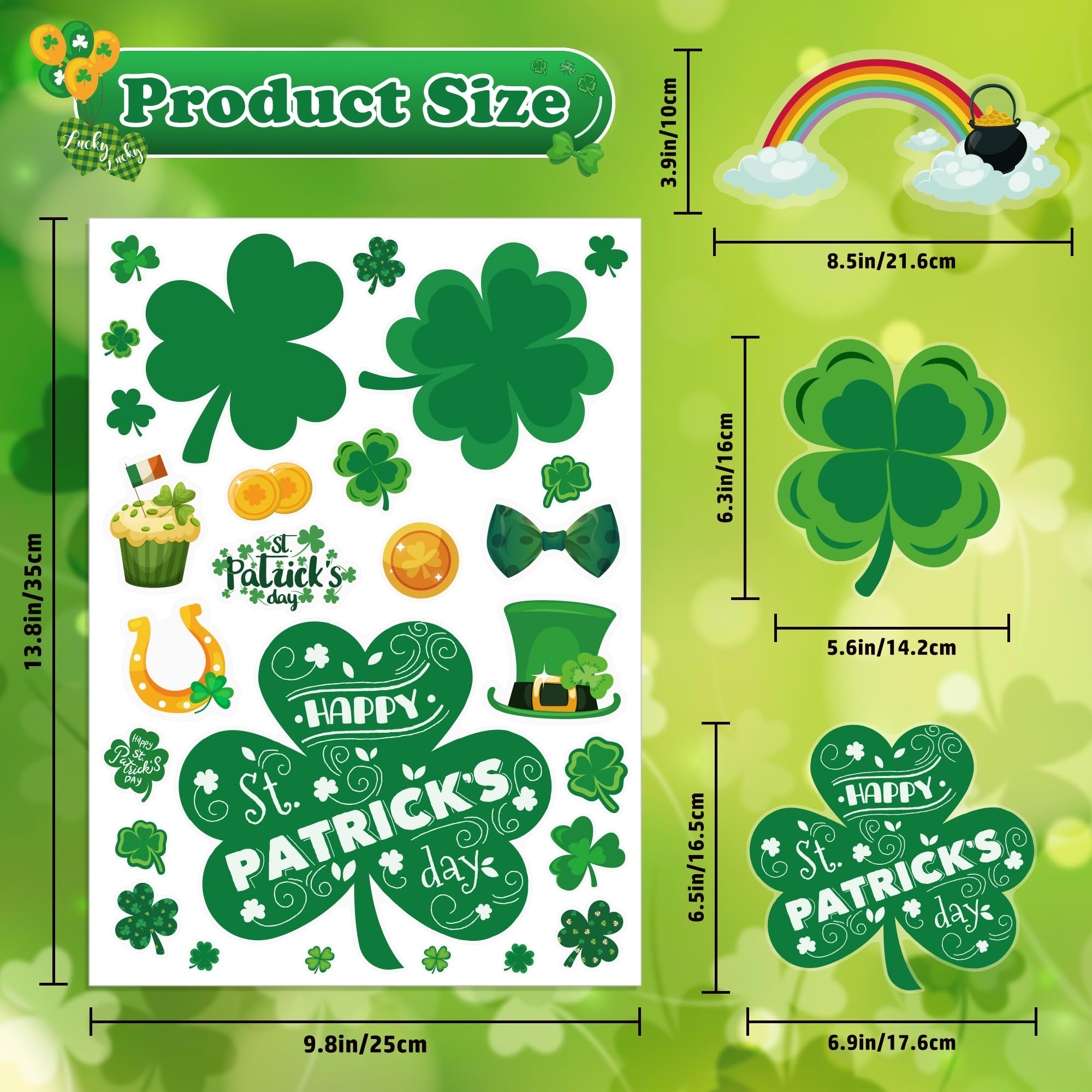 105 PCS Reusable St Patrick's Day Window Clings - Shamrock Stickers for Glass, Door & Wall Decor | Spring Party, Home & Office Decoration | St Patrick's Day Decorations